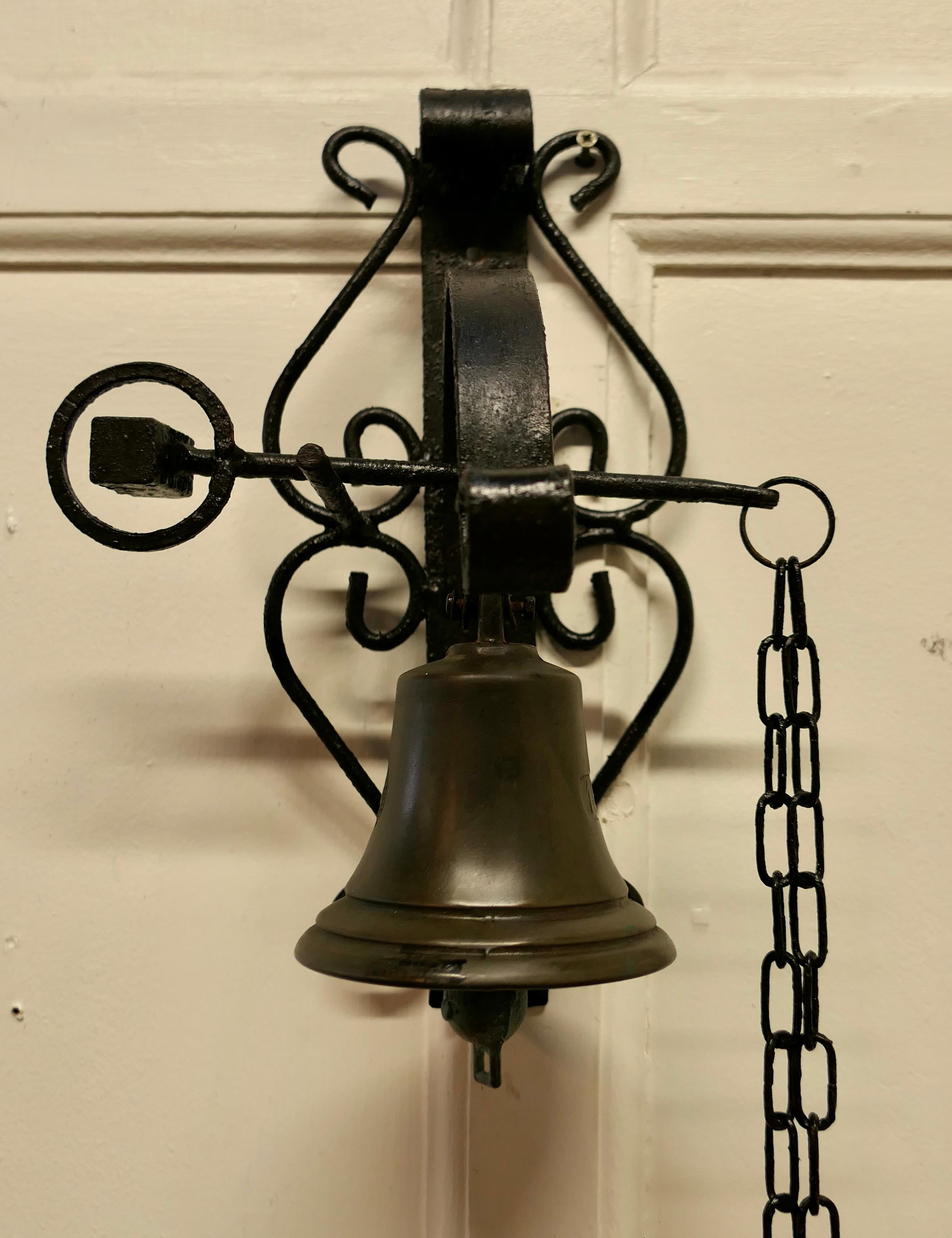 Black Forest 19th Century Black Wrought Iron Alpine Front Door Bell For Sale
