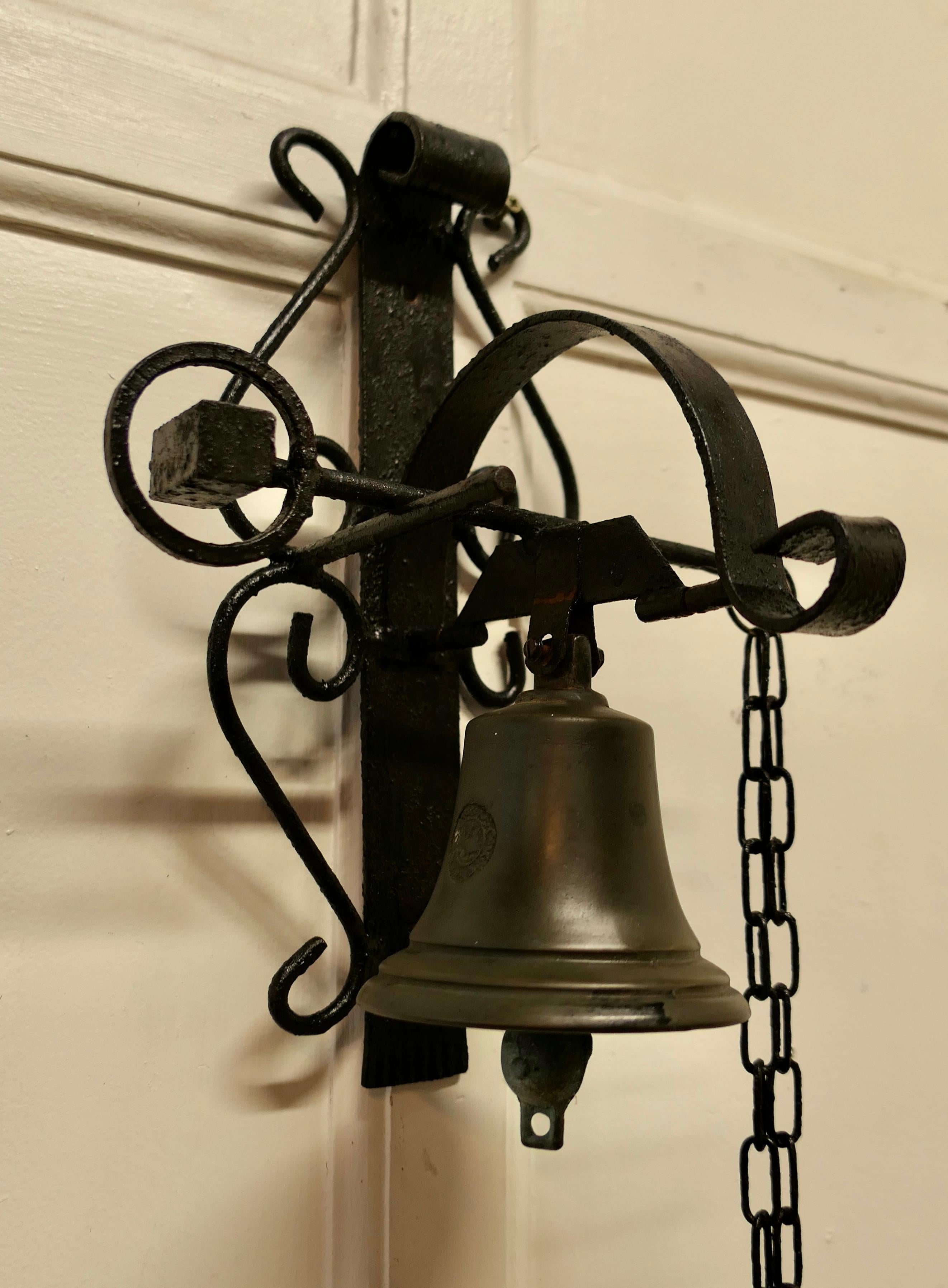 19th Century Black Wrought Iron Alpine Front Door Bell For Sale 1