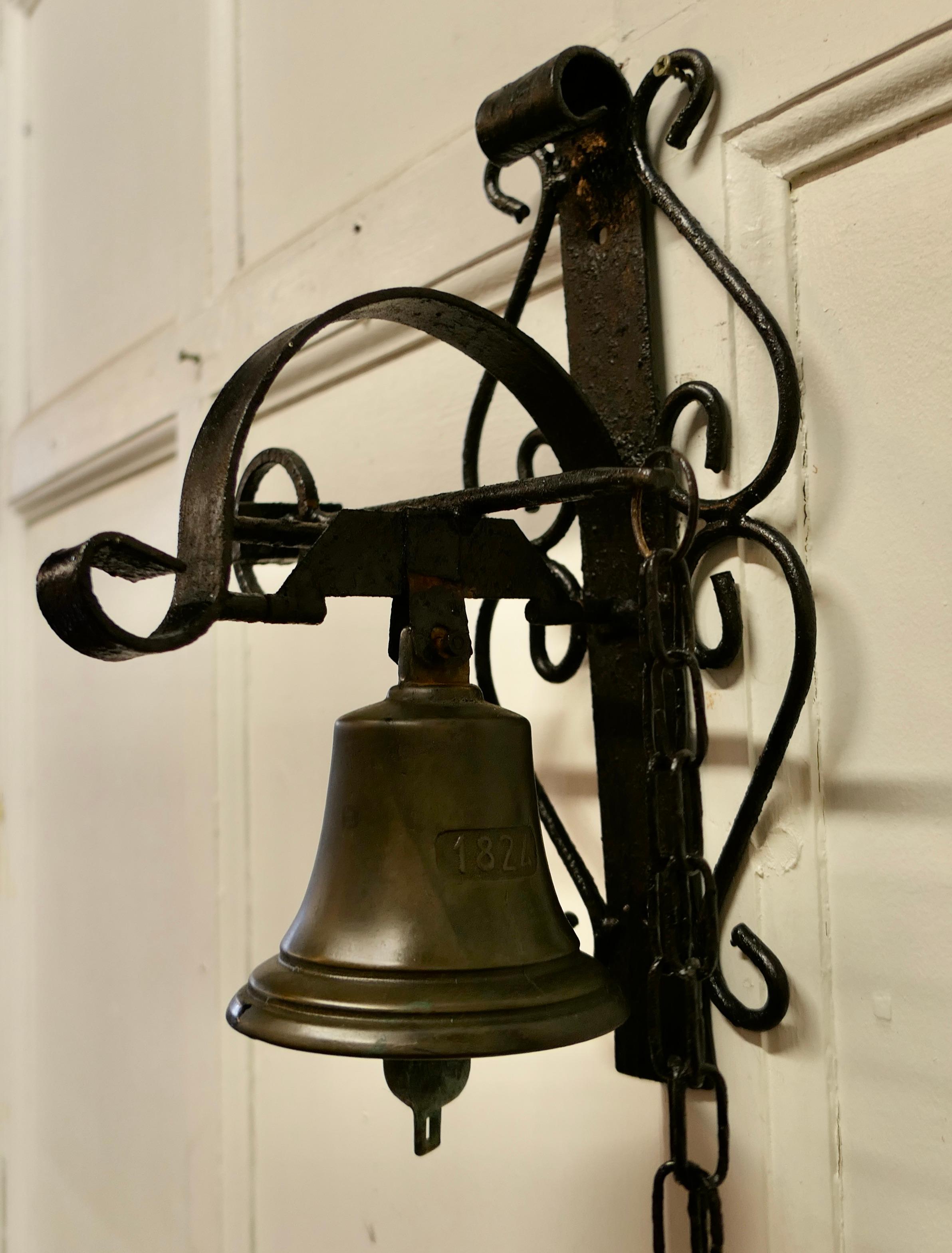 19th Century Black Wrought Iron Alpine Front Door Bell For Sale 2