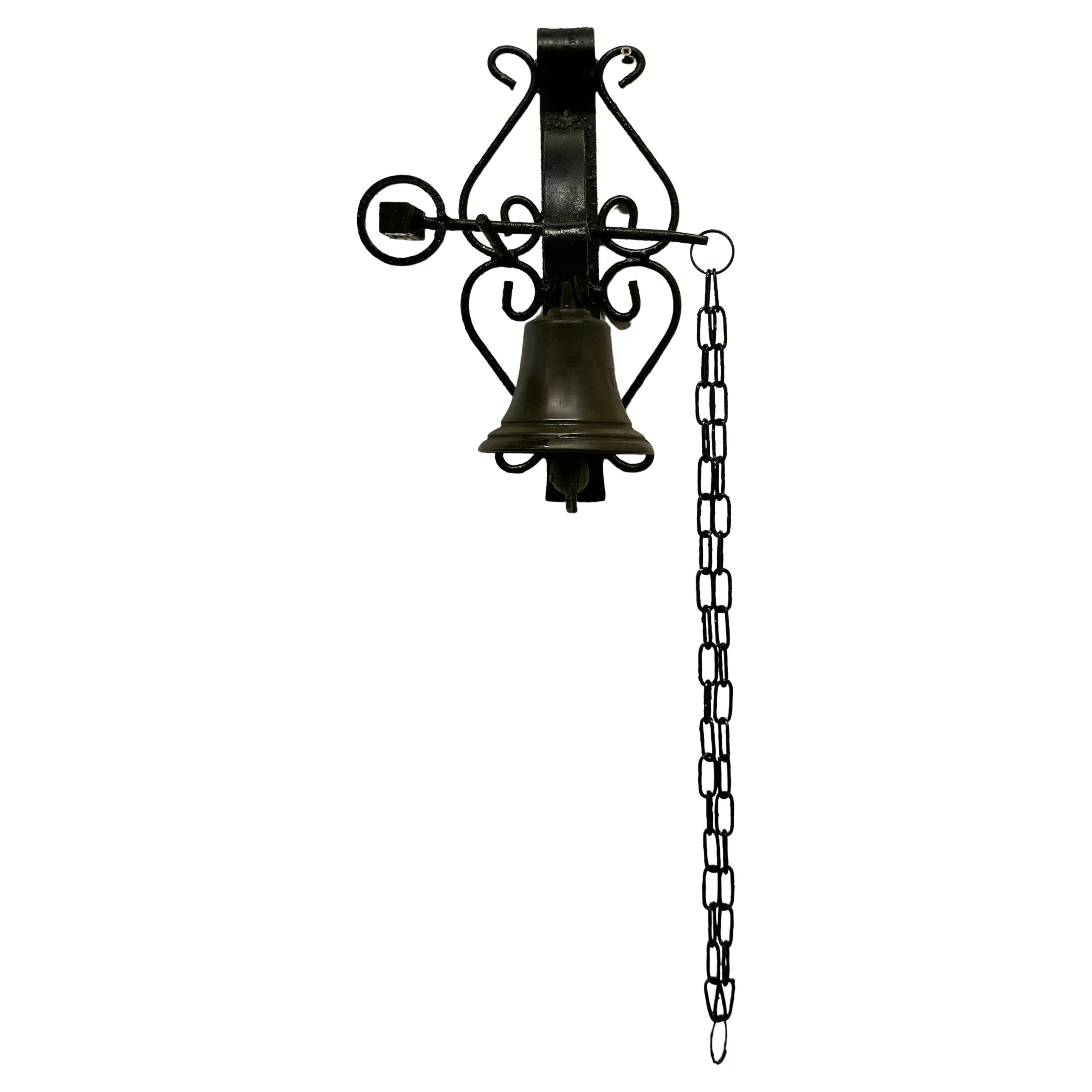 19th Century Black Wrought Iron Alpine Front Door Bell For Sale