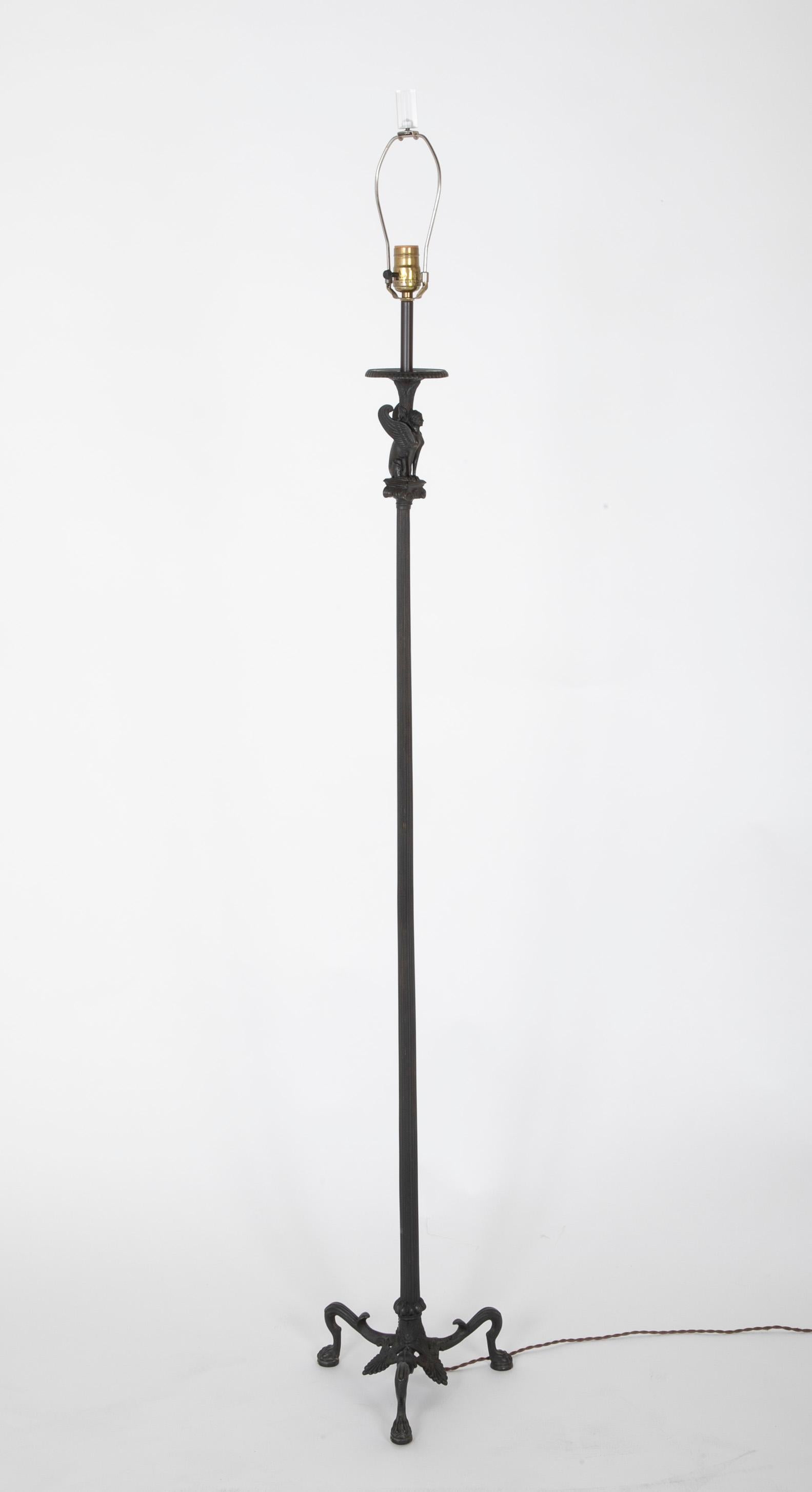 French 19th Century Black Wrought Iron Floor Lamp