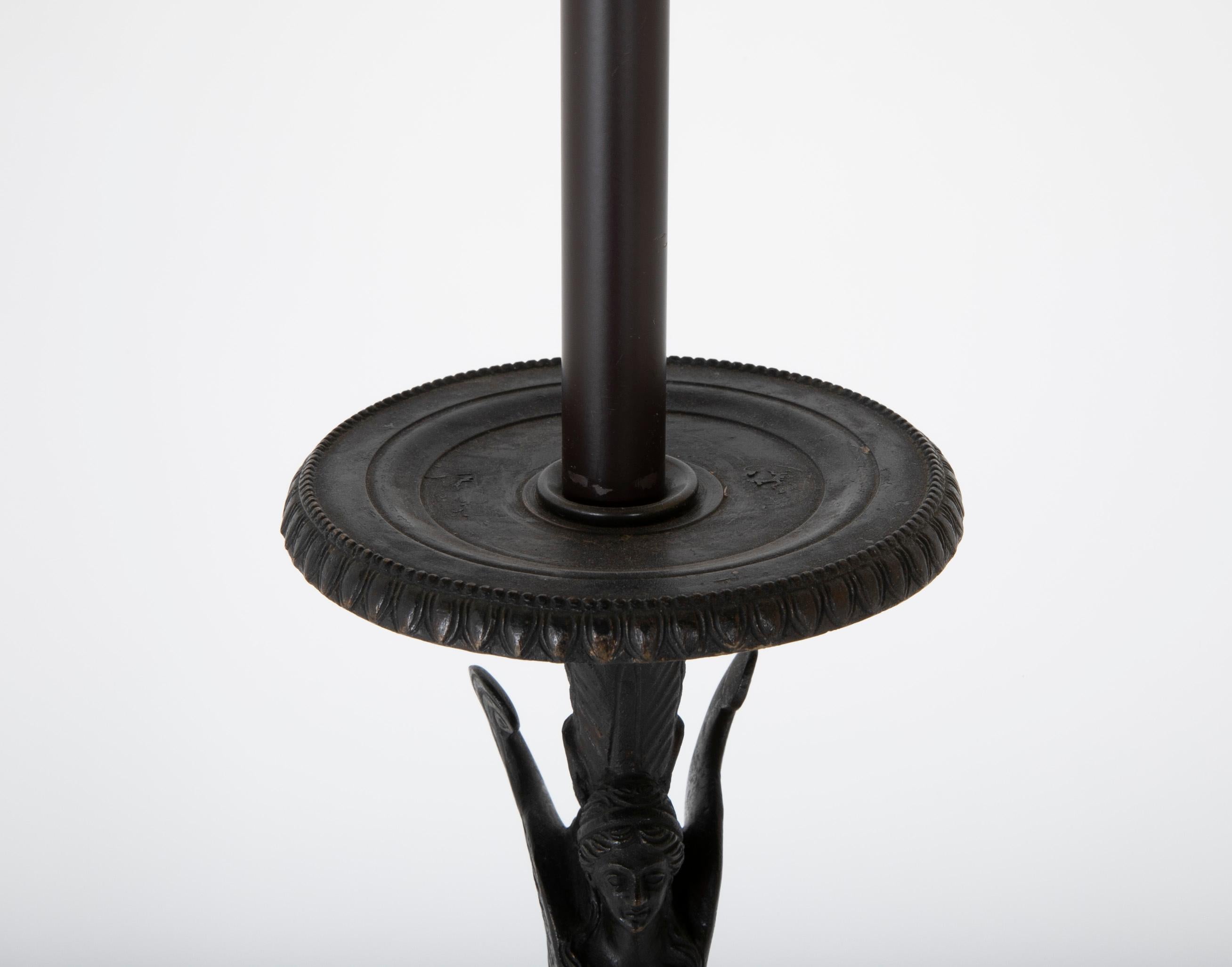 19th Century Black Wrought Iron Floor Lamp In Good Condition In Stamford, CT
