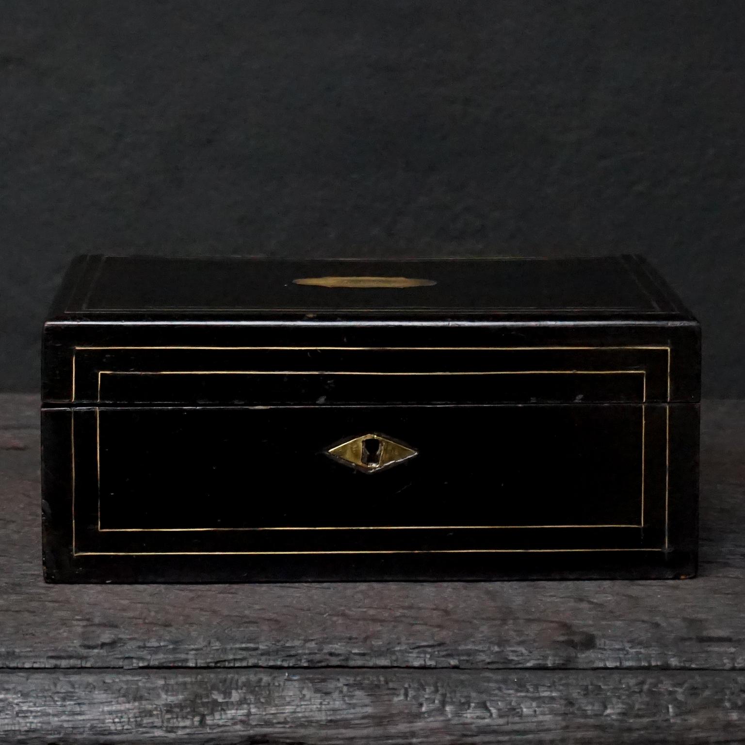 19th Century Blackened Wood Vanity, Sewing or Writing Box with Gilt Implements 9