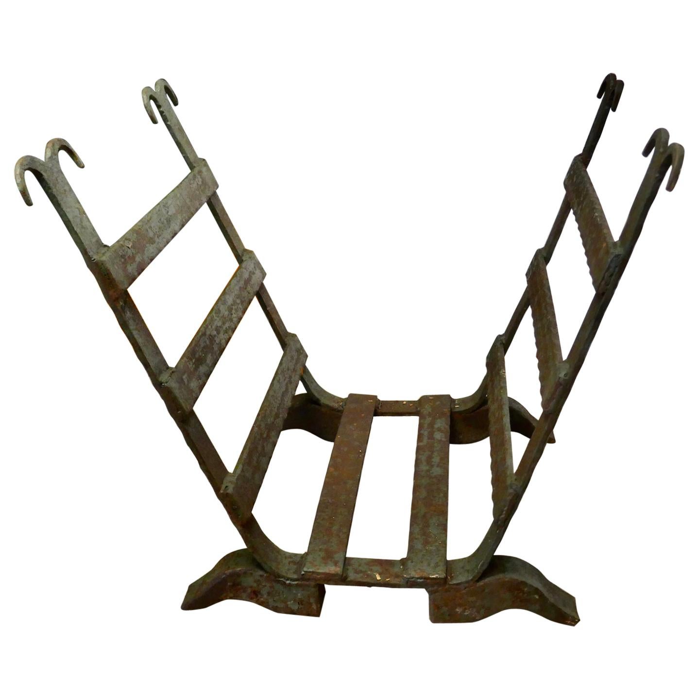 19th Century Blacksmith Made Inglenook Iron Log Carrier For Sale