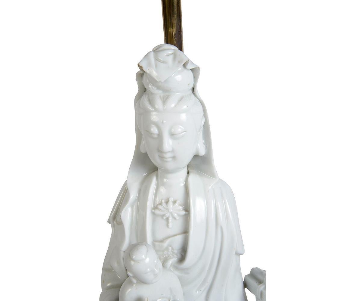 19. Jahrhundert, Blanc de gene Figur von Guanyin / Lampe (Chinesischer Export) im Angebot