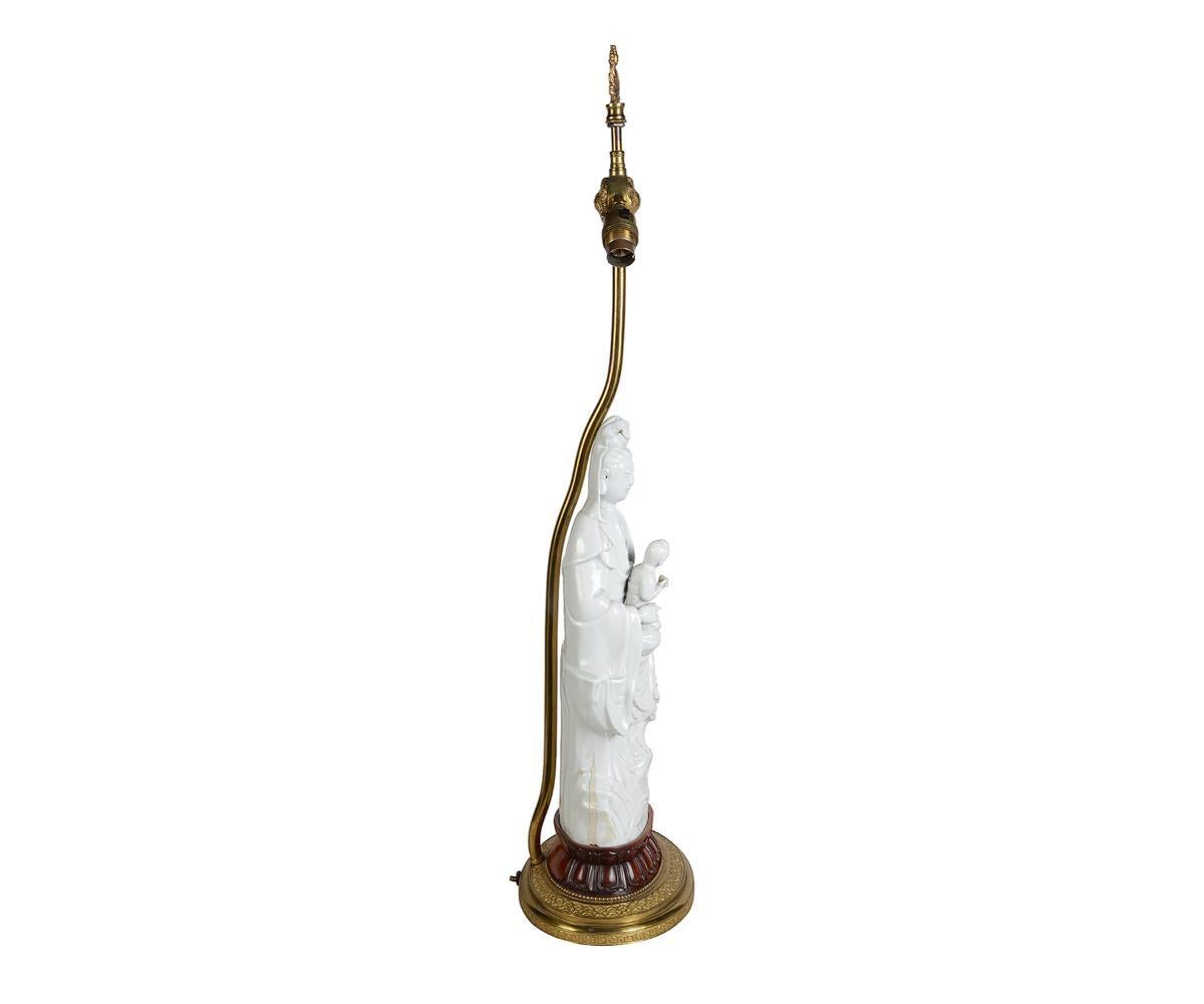 19. Jahrhundert, Blanc de gene Figur von Guanyin / Lampe im Zustand „Gut“ im Angebot in Brighton, Sussex