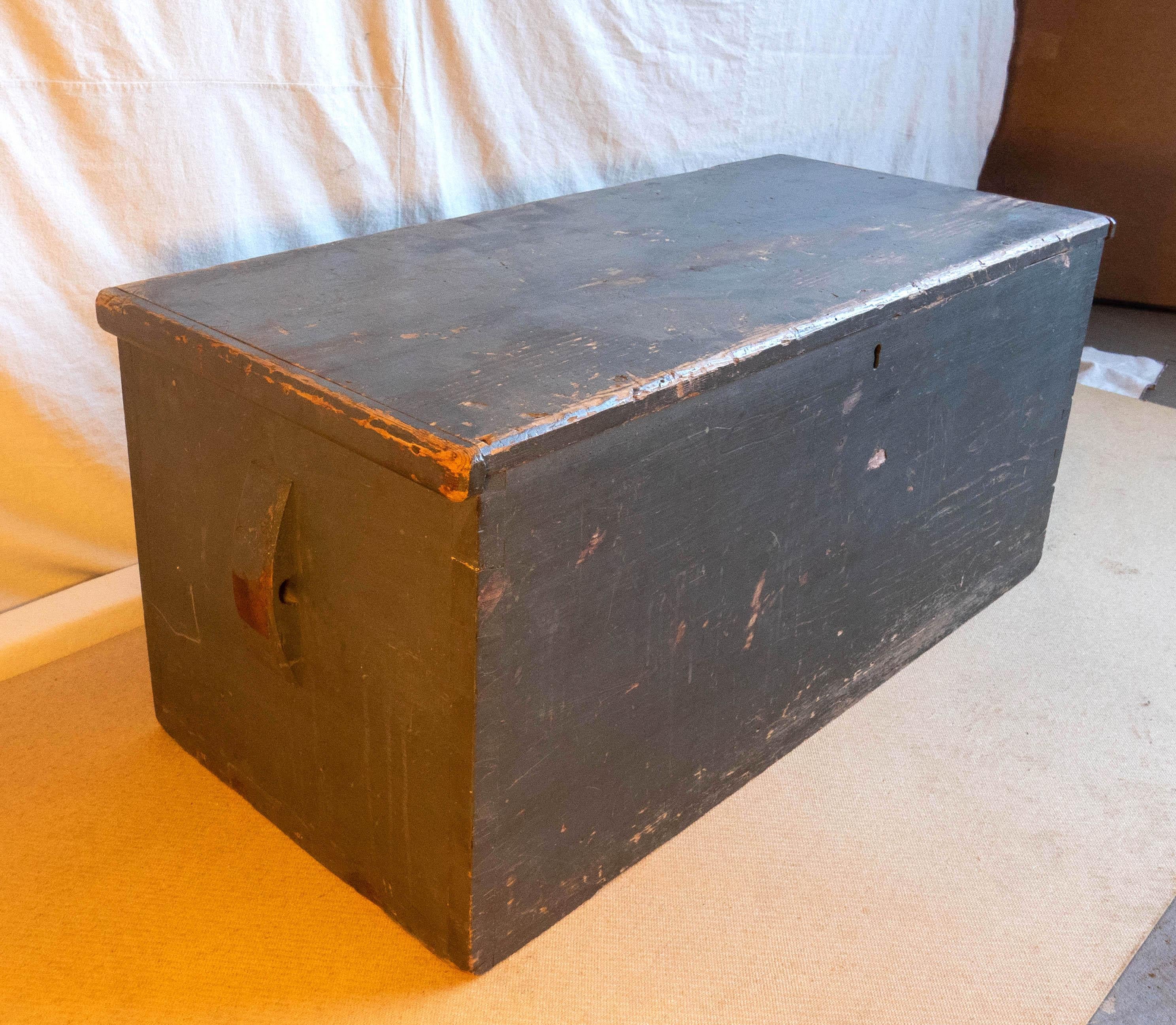 North American 19th Century Blanket Chest in Old Blue Paint