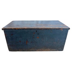 19th Century Blanket Chest in Old Blue Paint