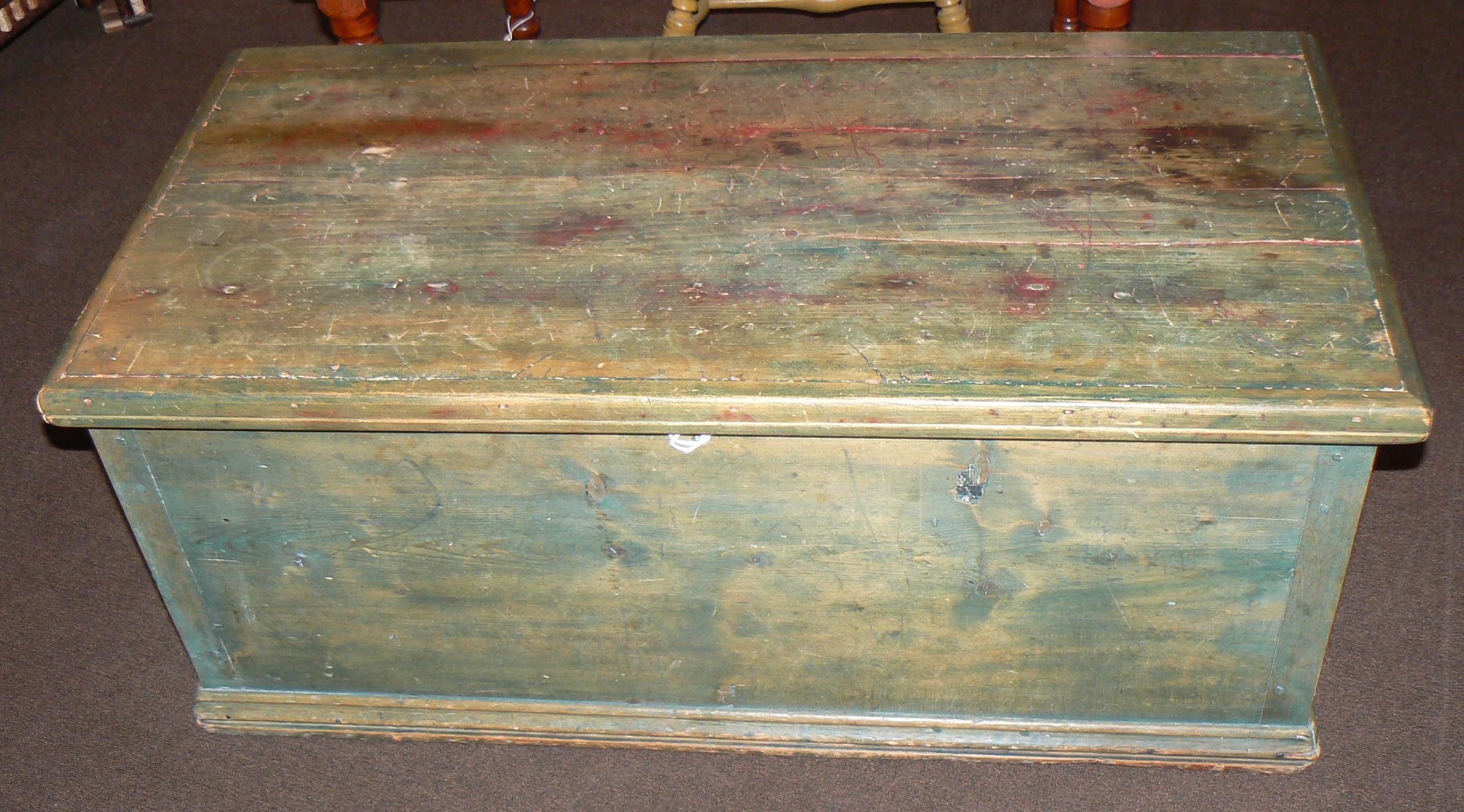 North American 19th Century Blanket Chest in Old Green Paint
