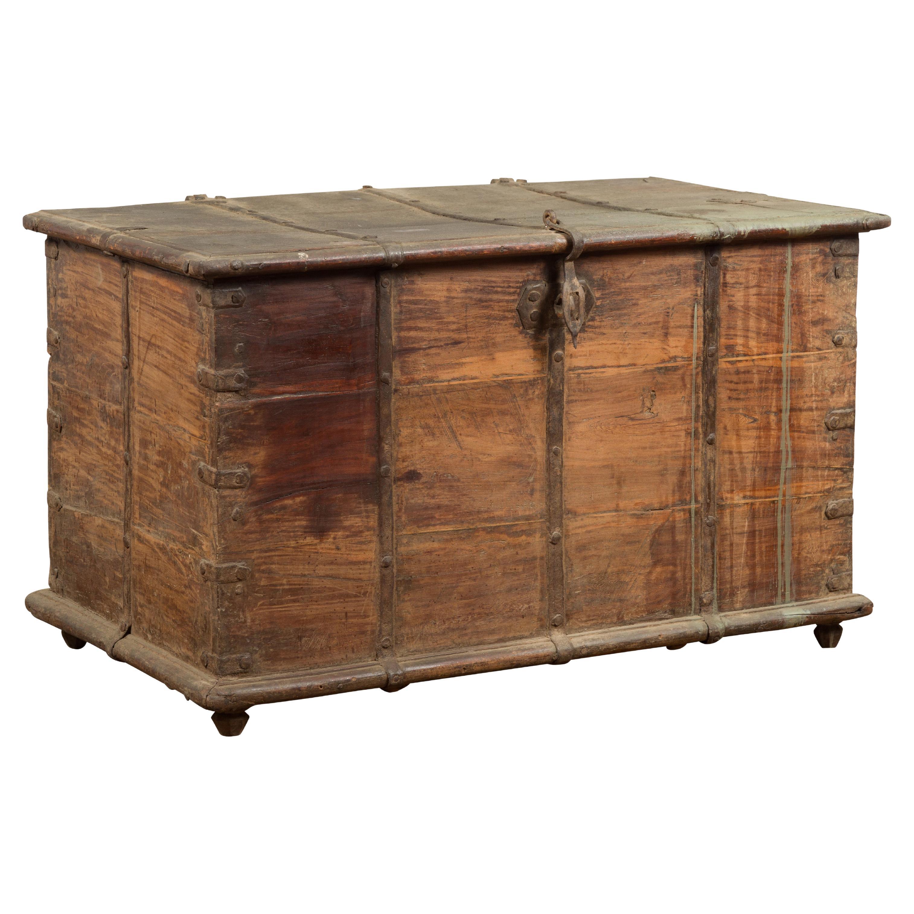 19th Century Blanket Chest with Brass Hardware and Rustic Character For Sale