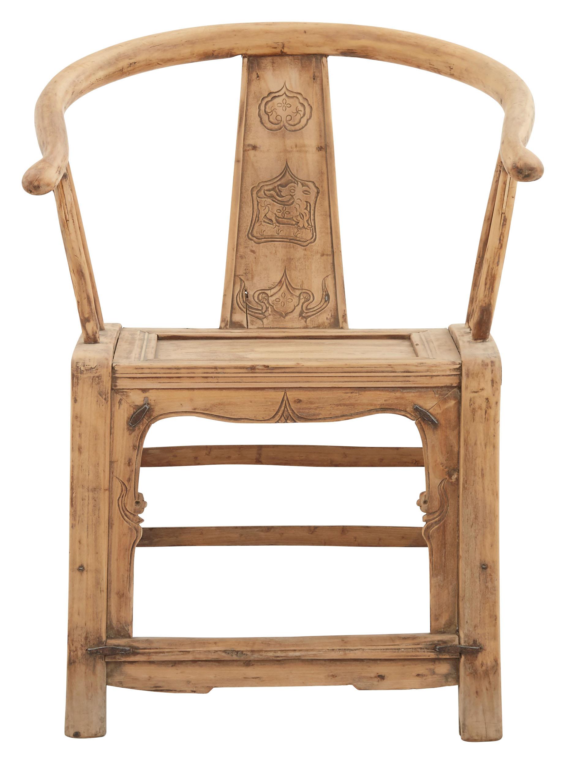 Hand-Carved 19th Century Bleached Elm Horseshoe Chair For Sale