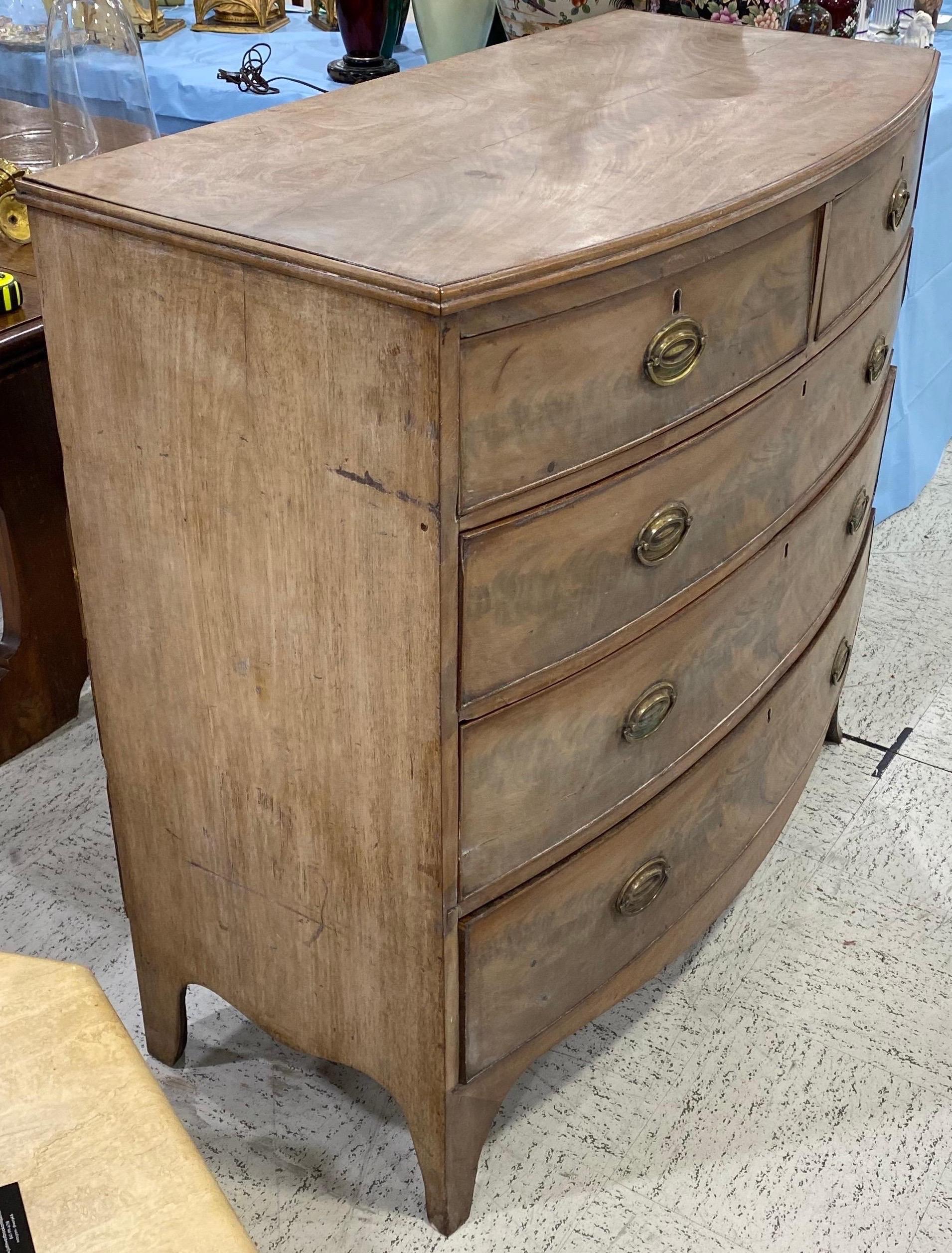 19th Century Bleached English Mahogany Bowfront Chest of Drawers In Good Condition For Sale In Charleston, SC