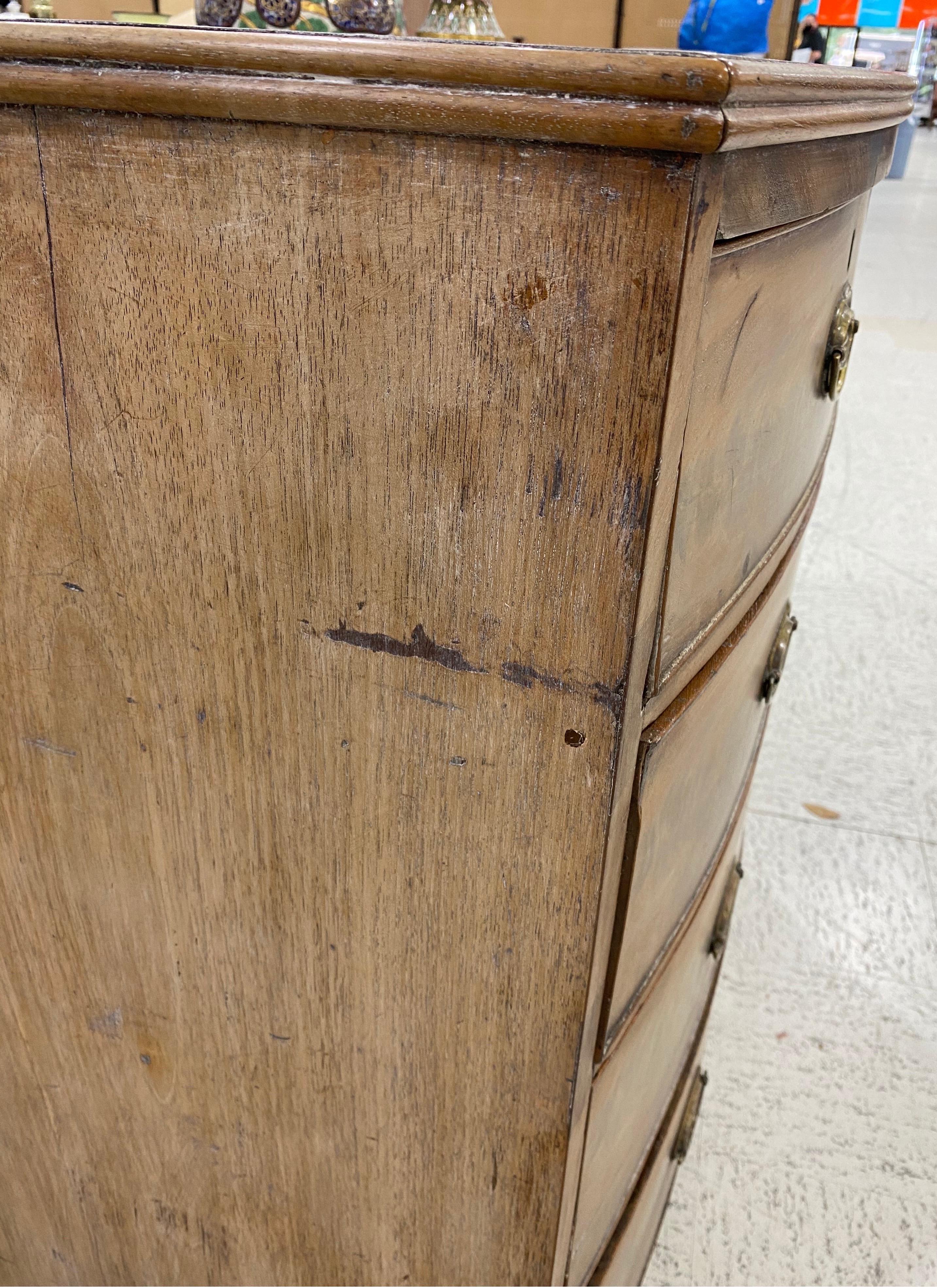19th Century Bleached English Mahogany Bowfront Chest of Drawers For Sale 1