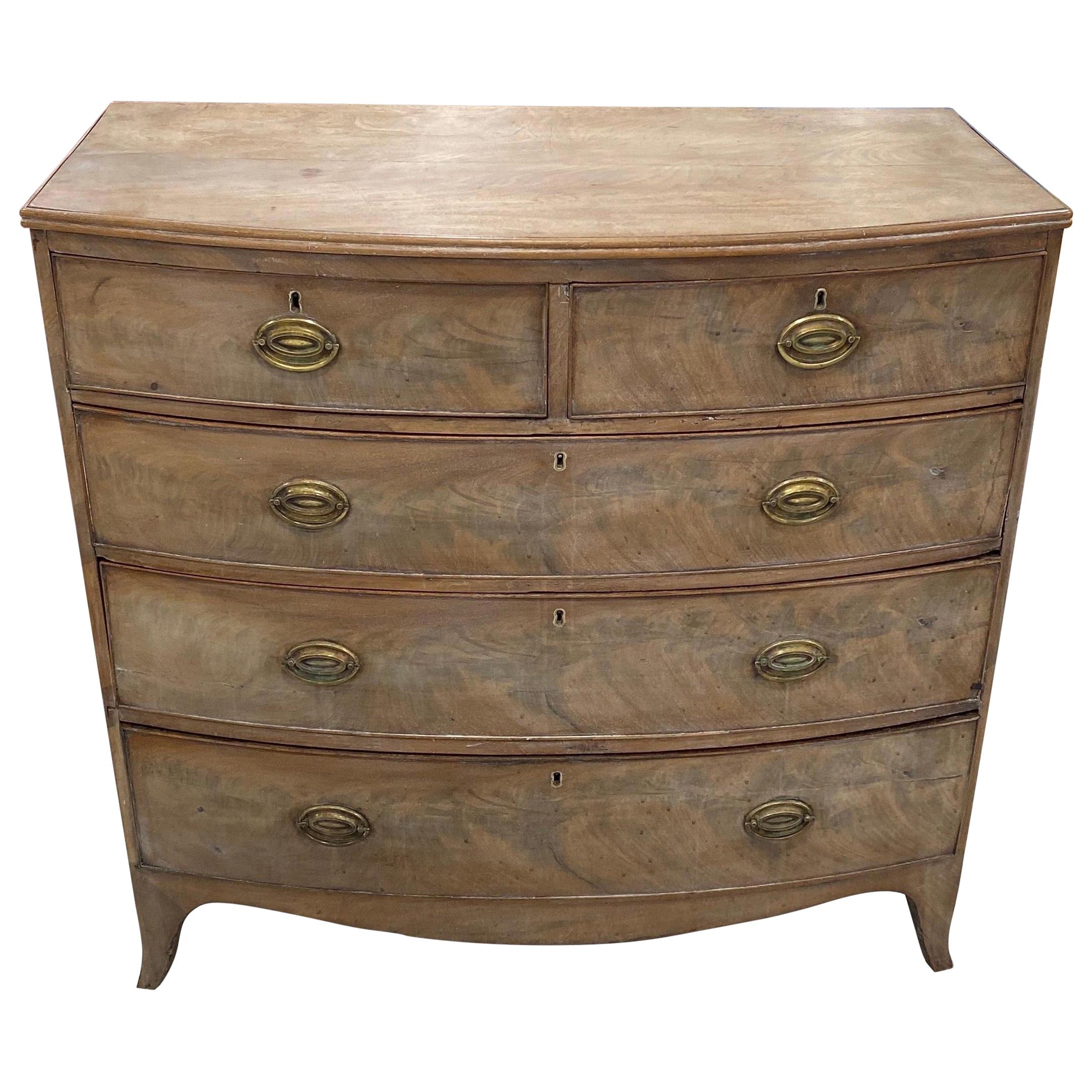 19th Century Bleached English Mahogany Bowfront Chest of Drawers