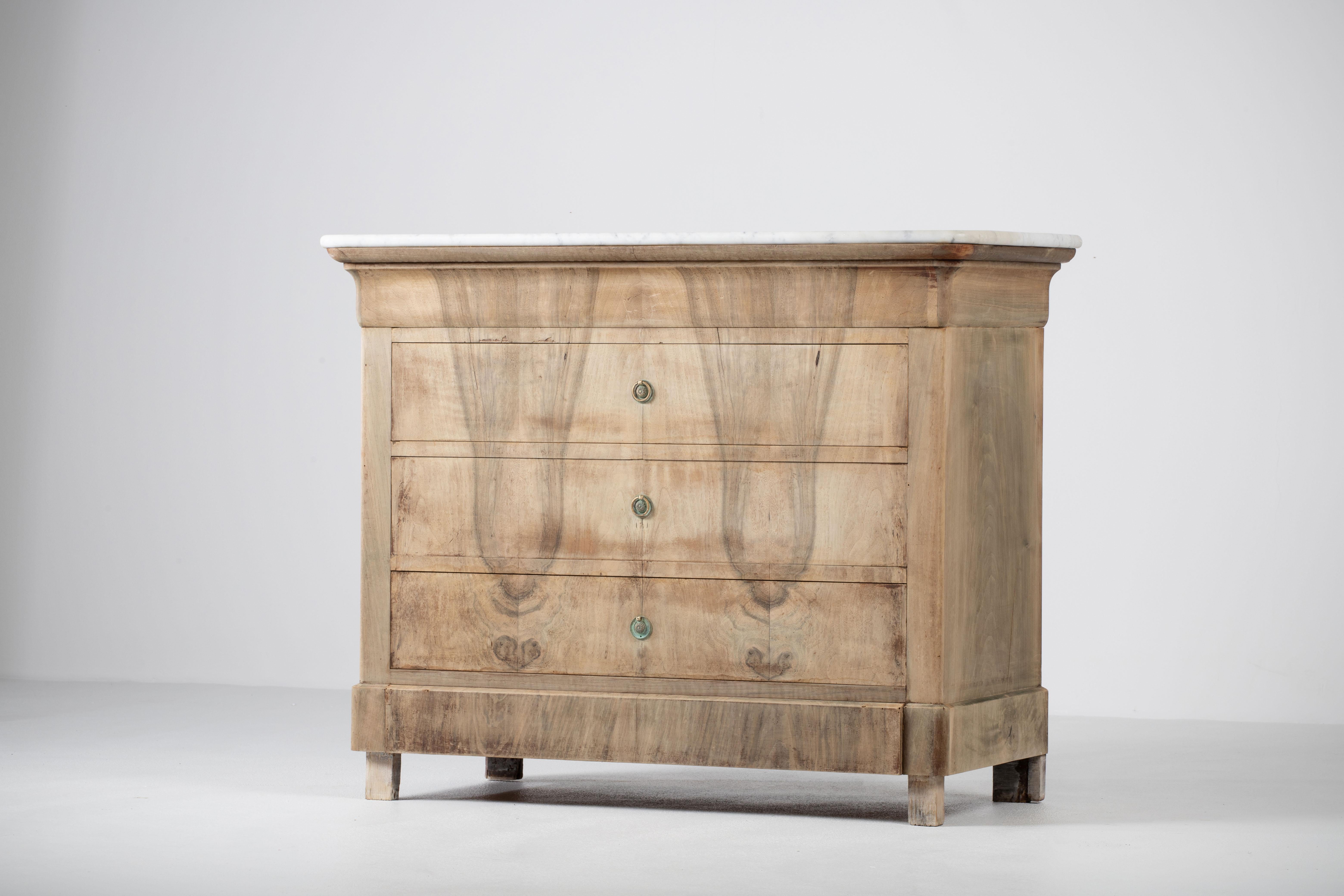 Late 20th Century 19th Century, Bleached, French, Walnut Louis Philippe Chest of Drawers