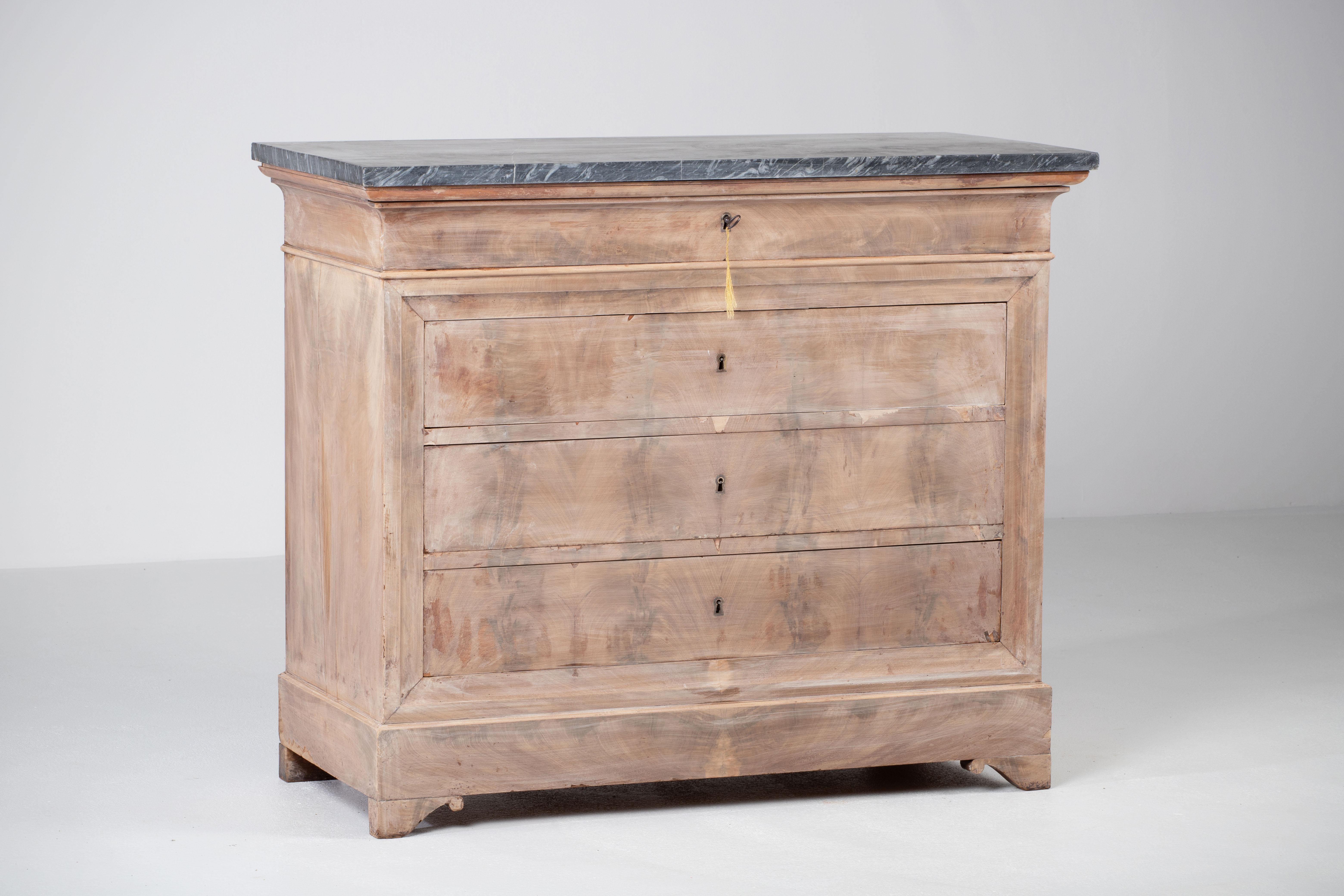 19th Century, Bleached, French, Walnut Louis Philippe Chest of Drawers 1