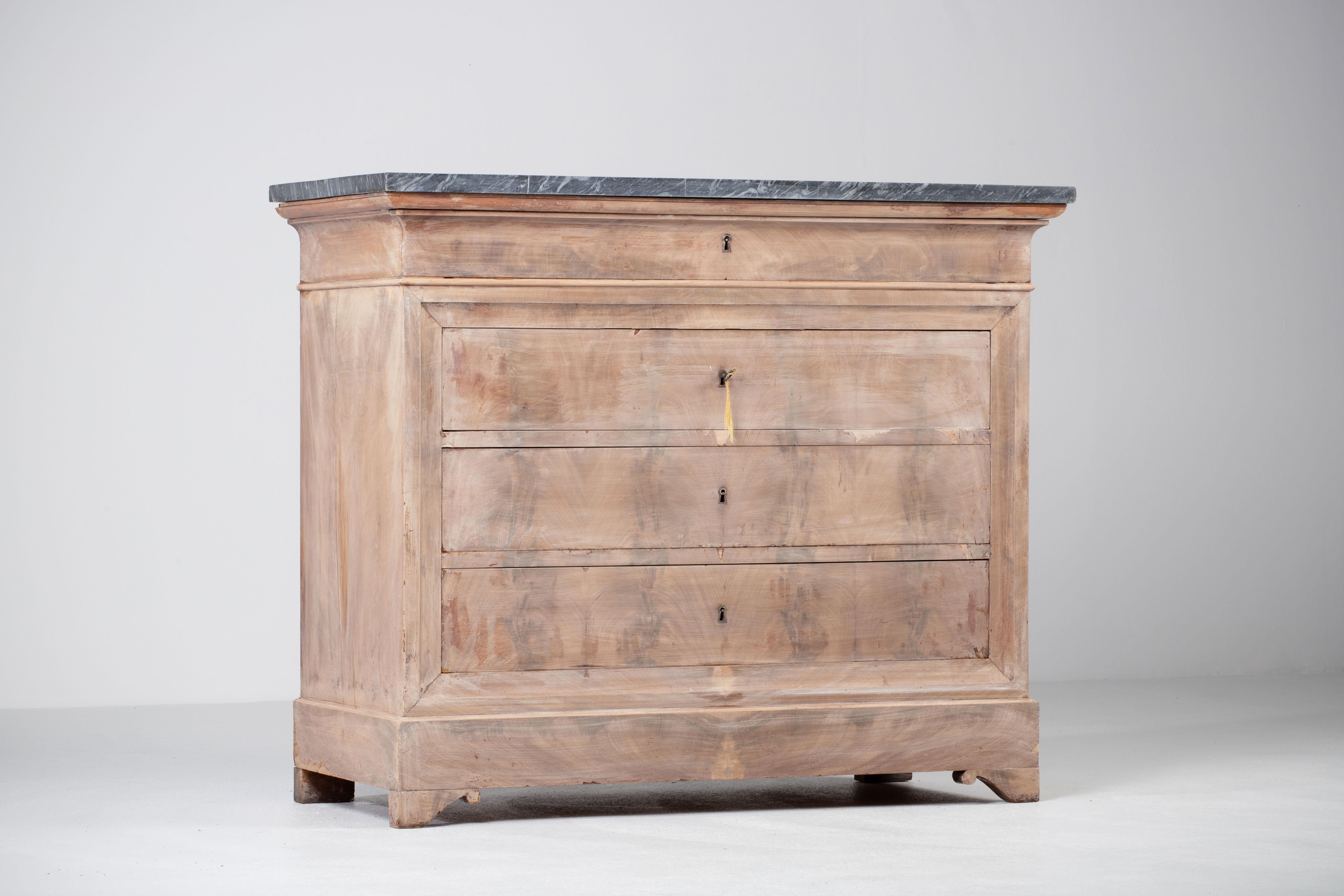 19th Century, Bleached, French, Walnut Louis Philippe Chest of Drawers 2