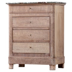 Cassettiera in noce Louis Philippe sbiancata, francese, del XIX secolo