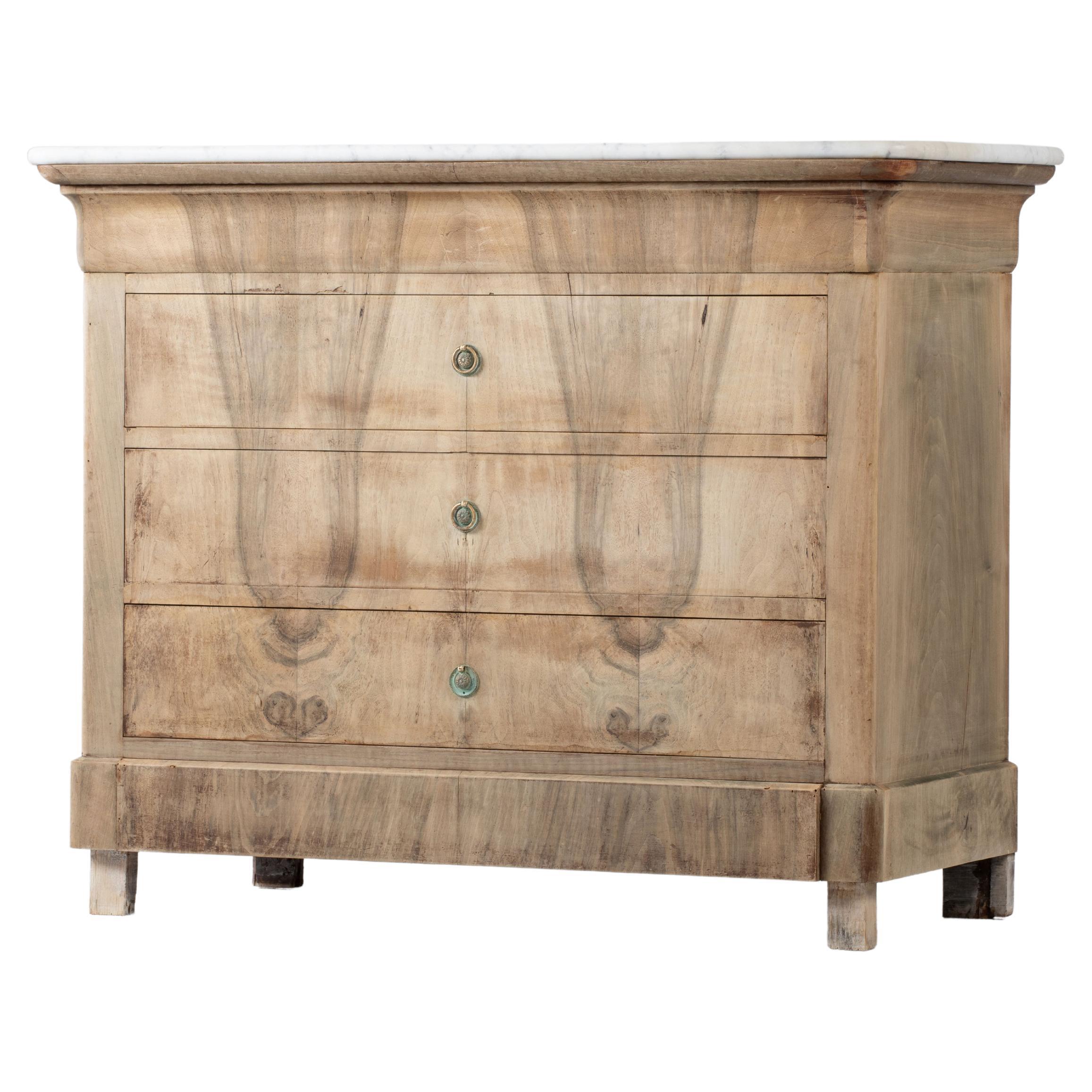 19th Century, Bleached, French, Walnut Louis Philippe Chest of Drawers