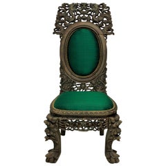 Antique 19th Century Bleached Hardwood Chinese Chair in Emerald Silk