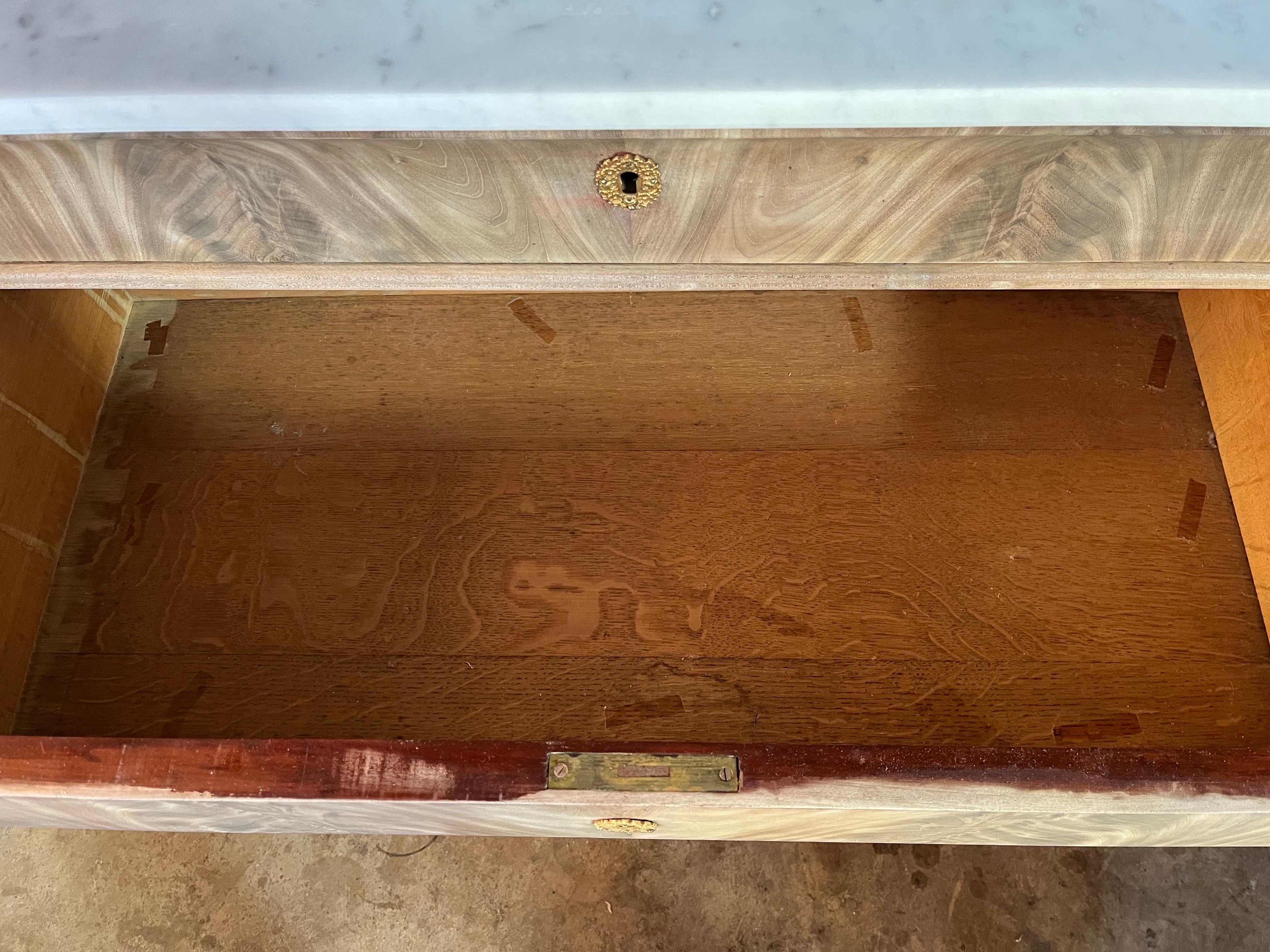 19th Century Bleached Mahogany Italian Carlo X Secretary With White Marble For Sale 7