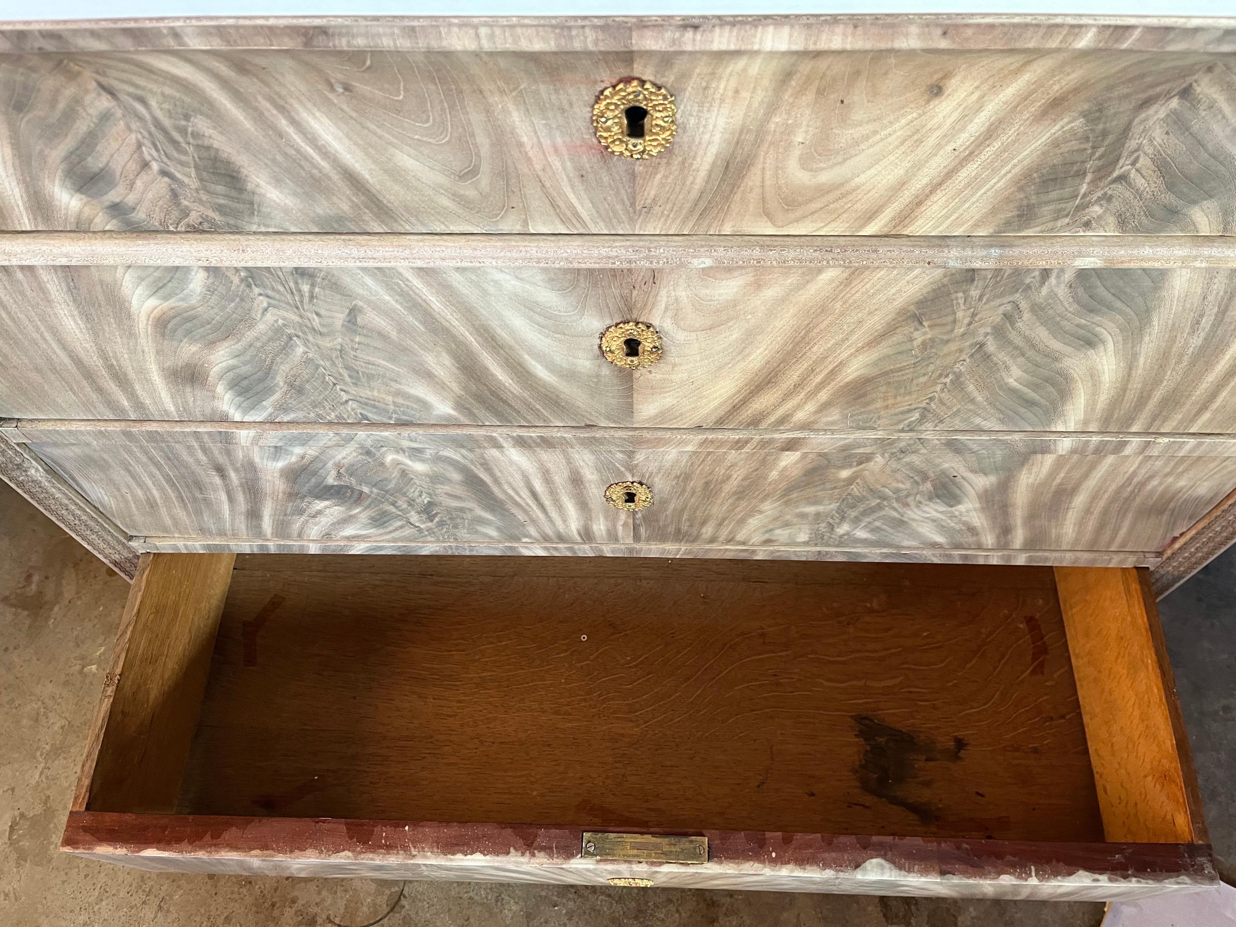 19th Century Bleached Mahogany Italian Carlo X Secretary With White Marble For Sale 8