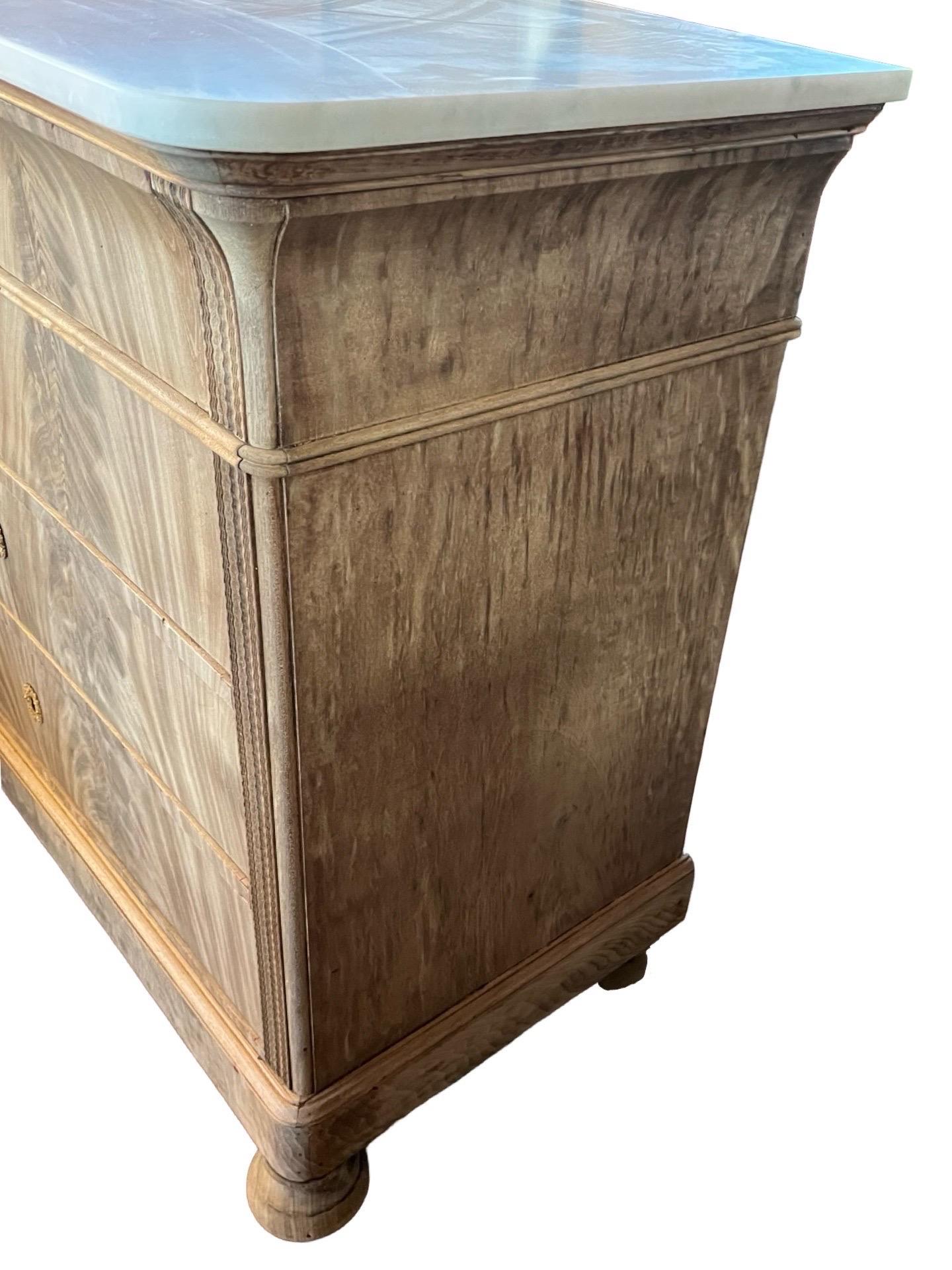 Louis Philippe 19th Century Bleached Mahogany Italian Carlo X Secretary With White Marble For Sale