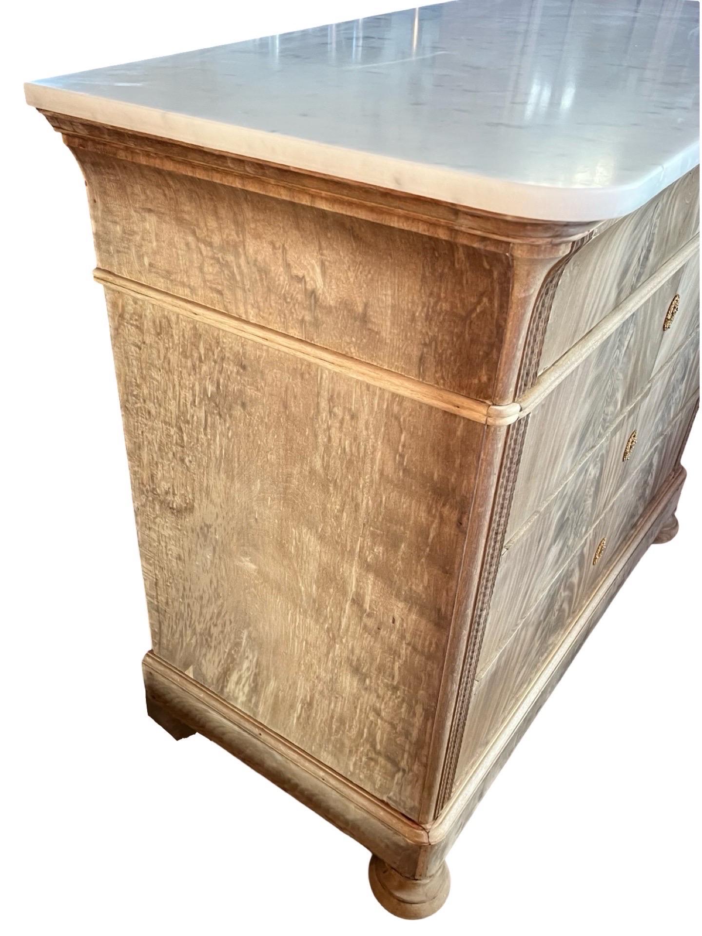 Brass 19th Century Bleached Mahogany Italian Carlo X Secretary With White Marble For Sale