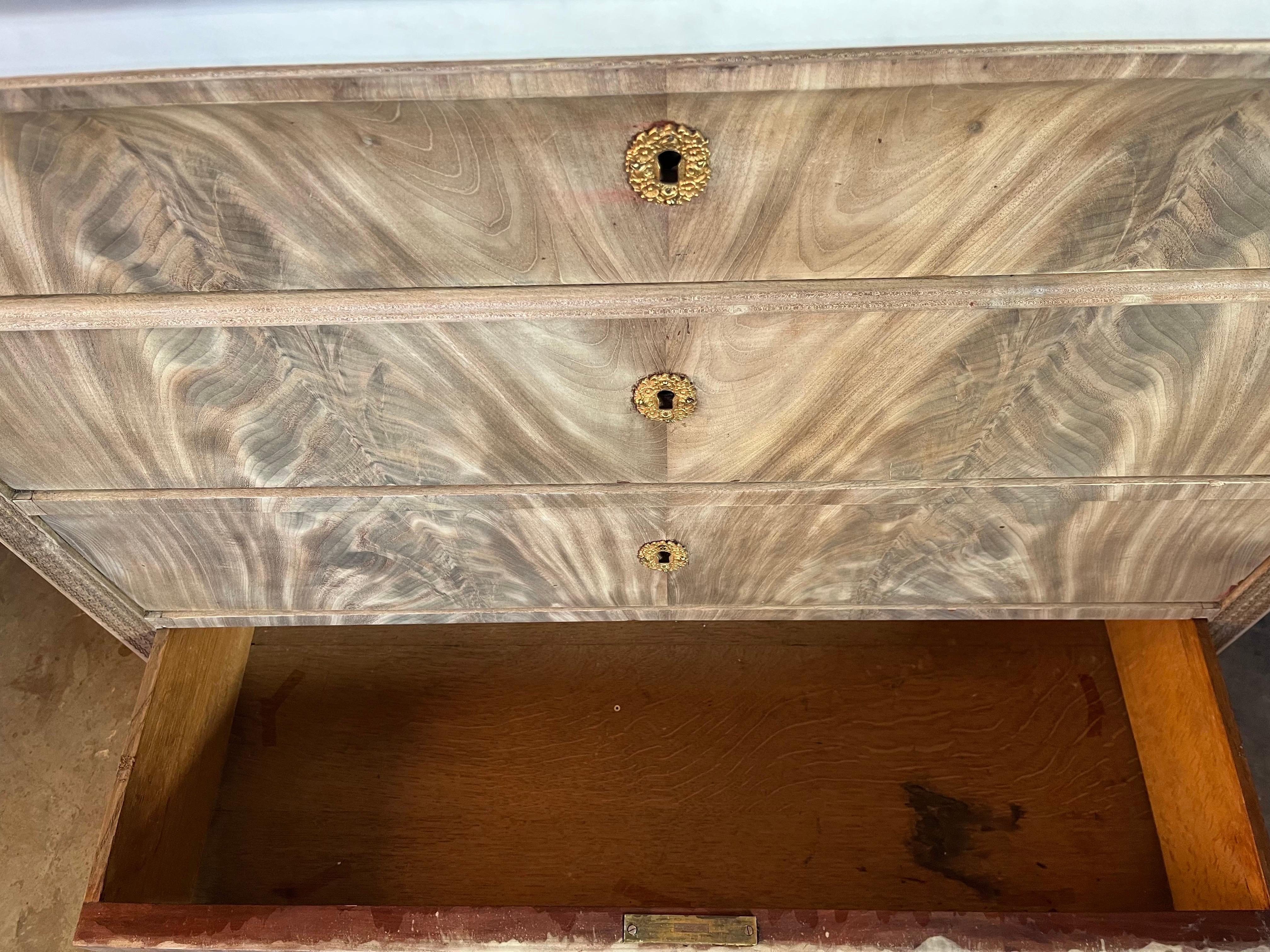 19th Century Bleached Mahogany Italian Carlo X Secretary With White Marble For Sale 3