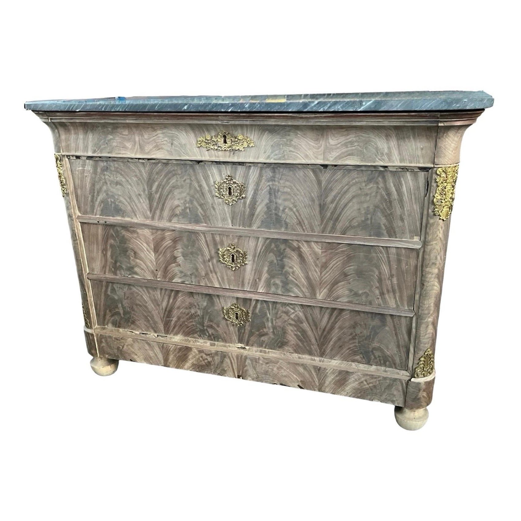 19th Century Bleached Mahogany Louis Philippe Chest Of Drawers With Grey Marble