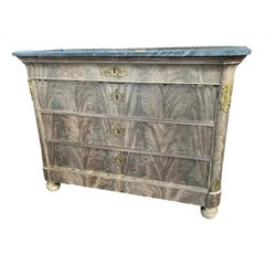 19th Century Bleached Mahogany Louis Philippe Chest Of Drawers With Grey Marble