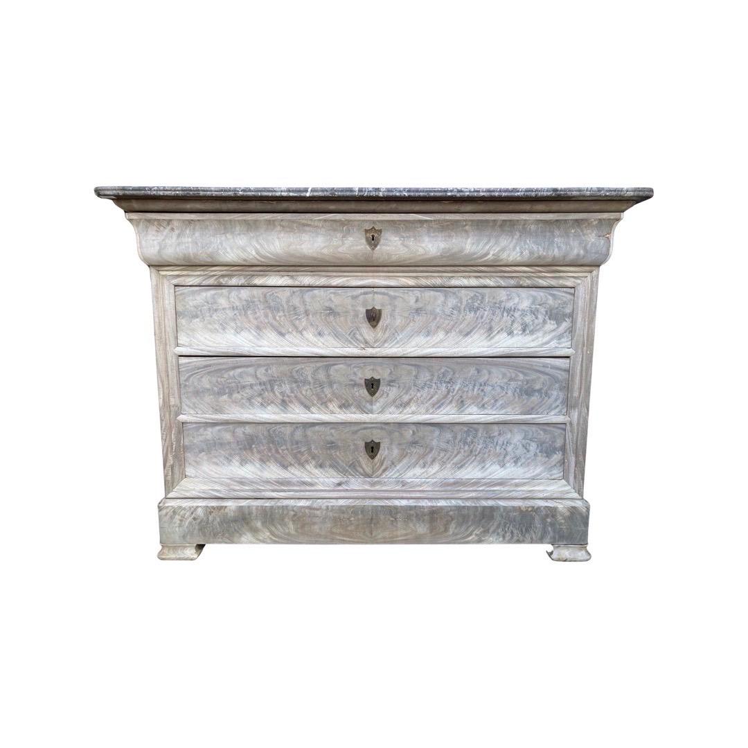 19th Century Bleached Mahogany Louis Philippe Commode with Grey Top 6