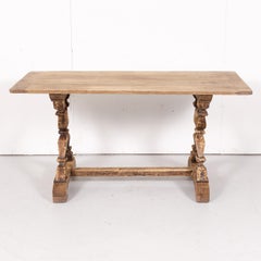 19th Century Bleached Oak and Walnut X-Base Trestle Dining Table or Console