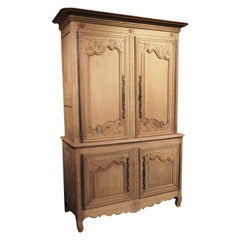 19th Century Bleached Oak Buffet Deux Corps from Haute-Normandie, France