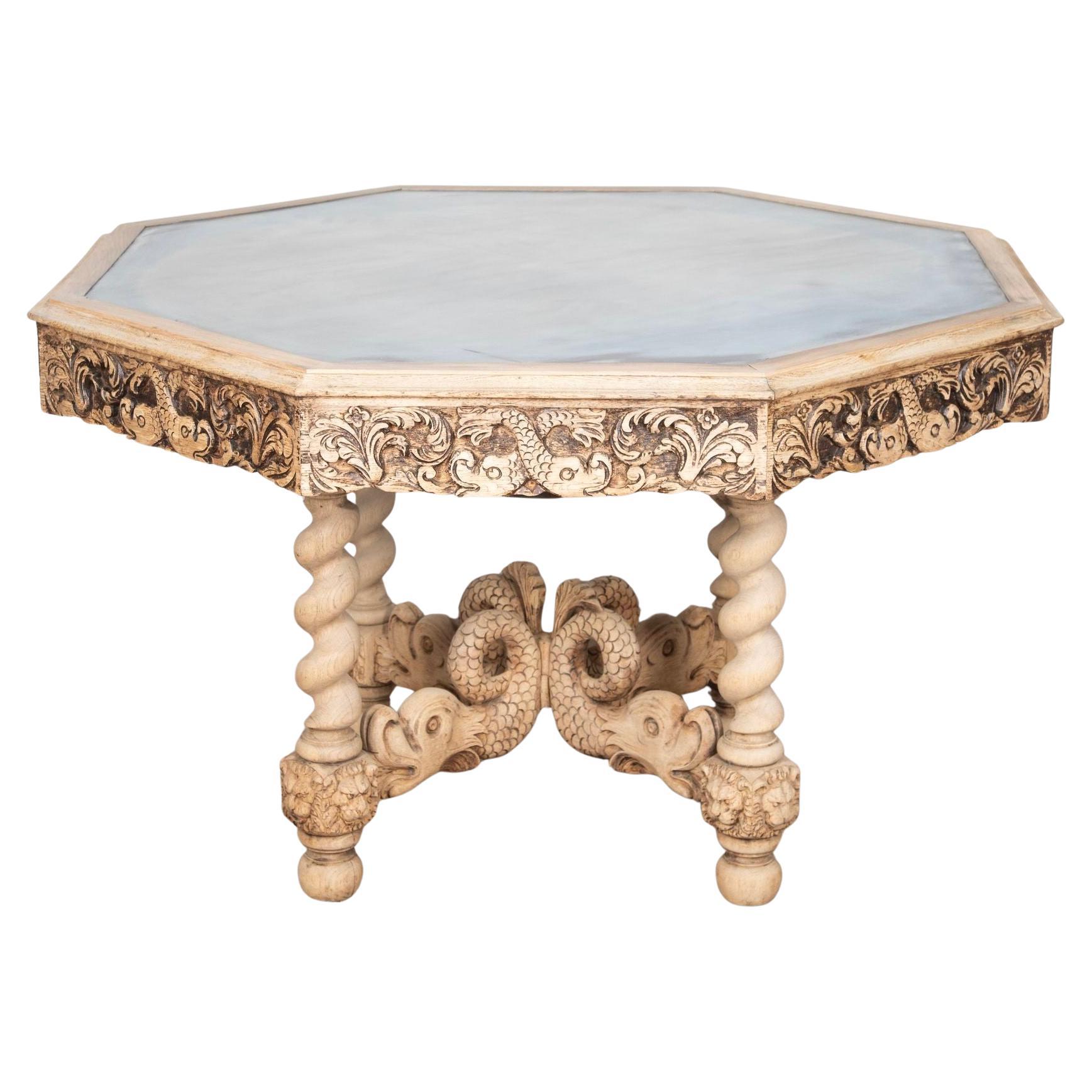 Table de centre en Oak Oak blanchi du 19ème siècle