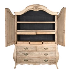 19th Century Bleached Oak Dutch Cabinet from Holland with Carved Pediment