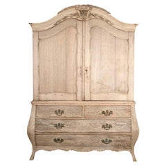 19th Century Bleached Oak Dutch Cabinet from Holland with Carved Pediment