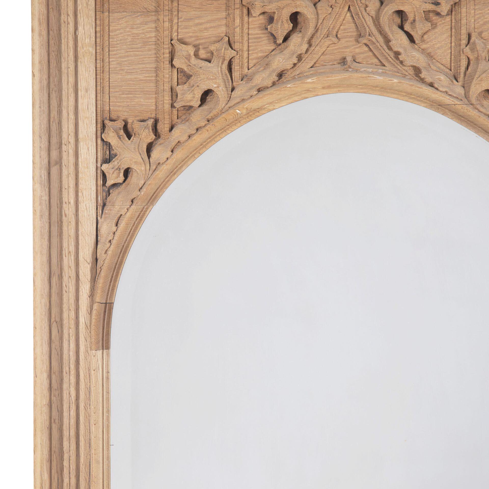 Belgian 19th Century Bleached Oak Gothic Mirror For Sale
