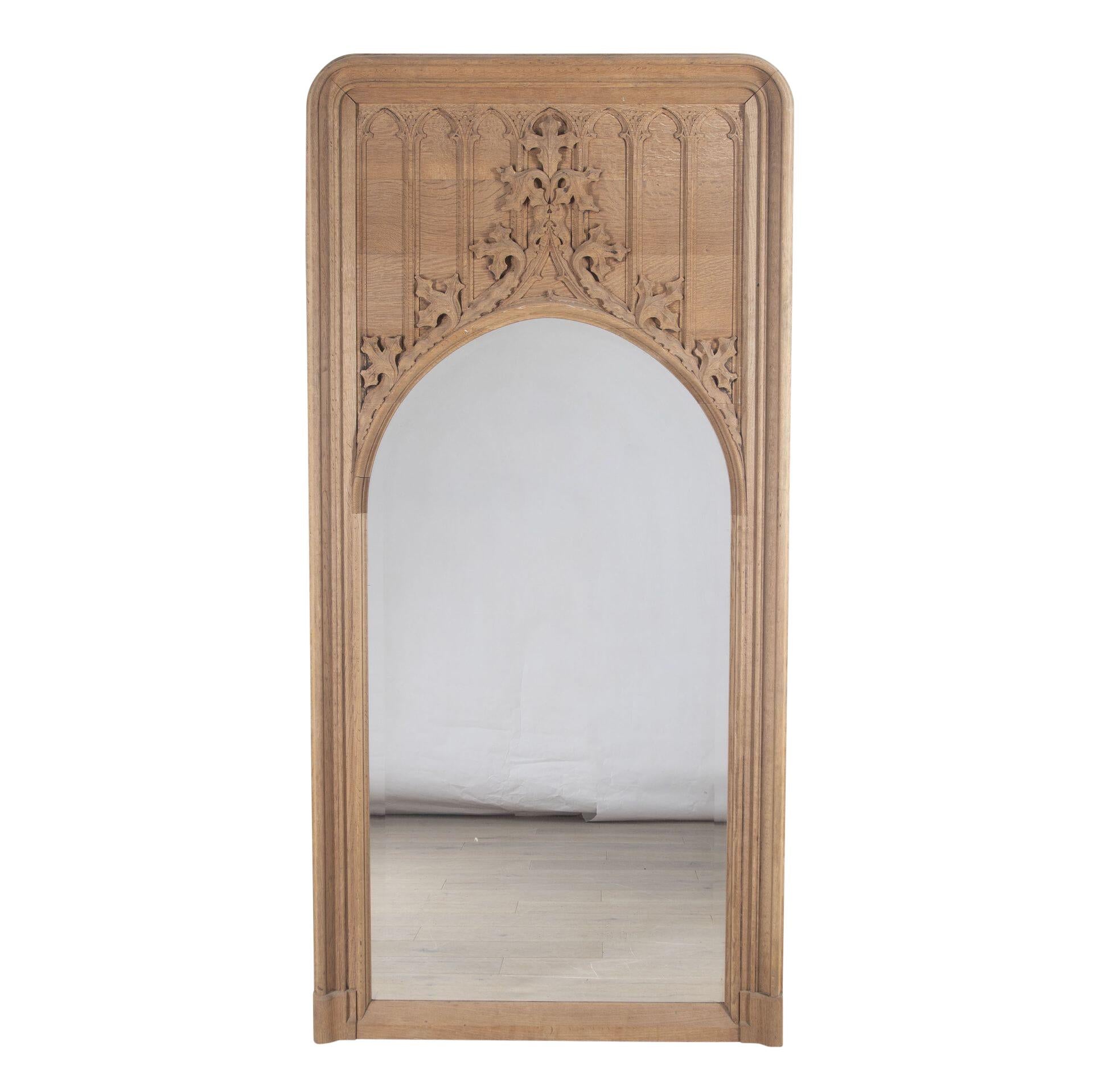19th Century Bleached Oak Gothic Mirror For Sale 5