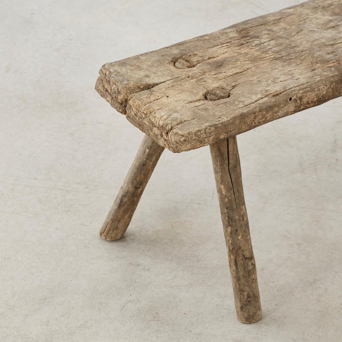 19th Century Bleached Oak Little Milking Stool, Spain In Good Condition For Sale In London, GB