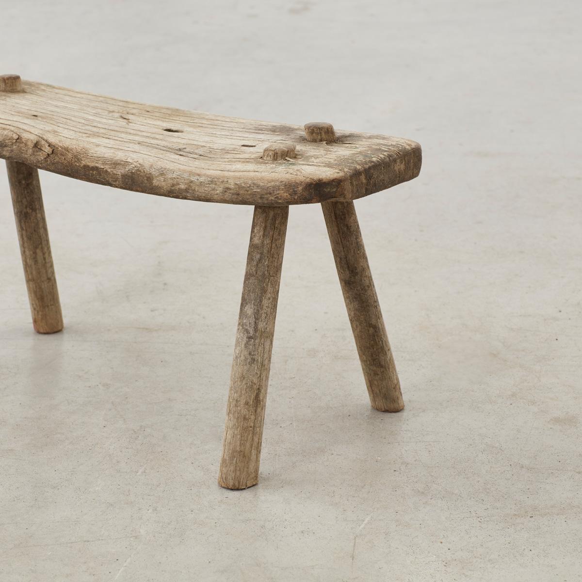 19th Century Bleached Oak Little Milking Stool, Spain In Good Condition For Sale In London, GB
