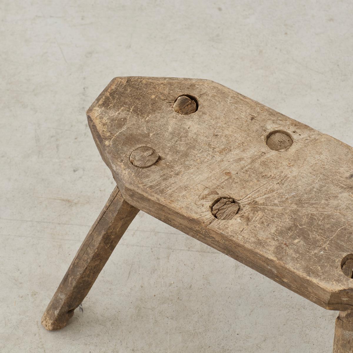 19th Century Bleached Oak Little Milking Stool, Spain In Good Condition In London, GB