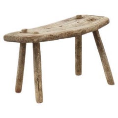 Used 19th Century Bleached Oak Little Milking Stool, Spain