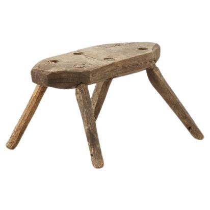 19th Century Bleached Oak Little Milking Stool, Spain