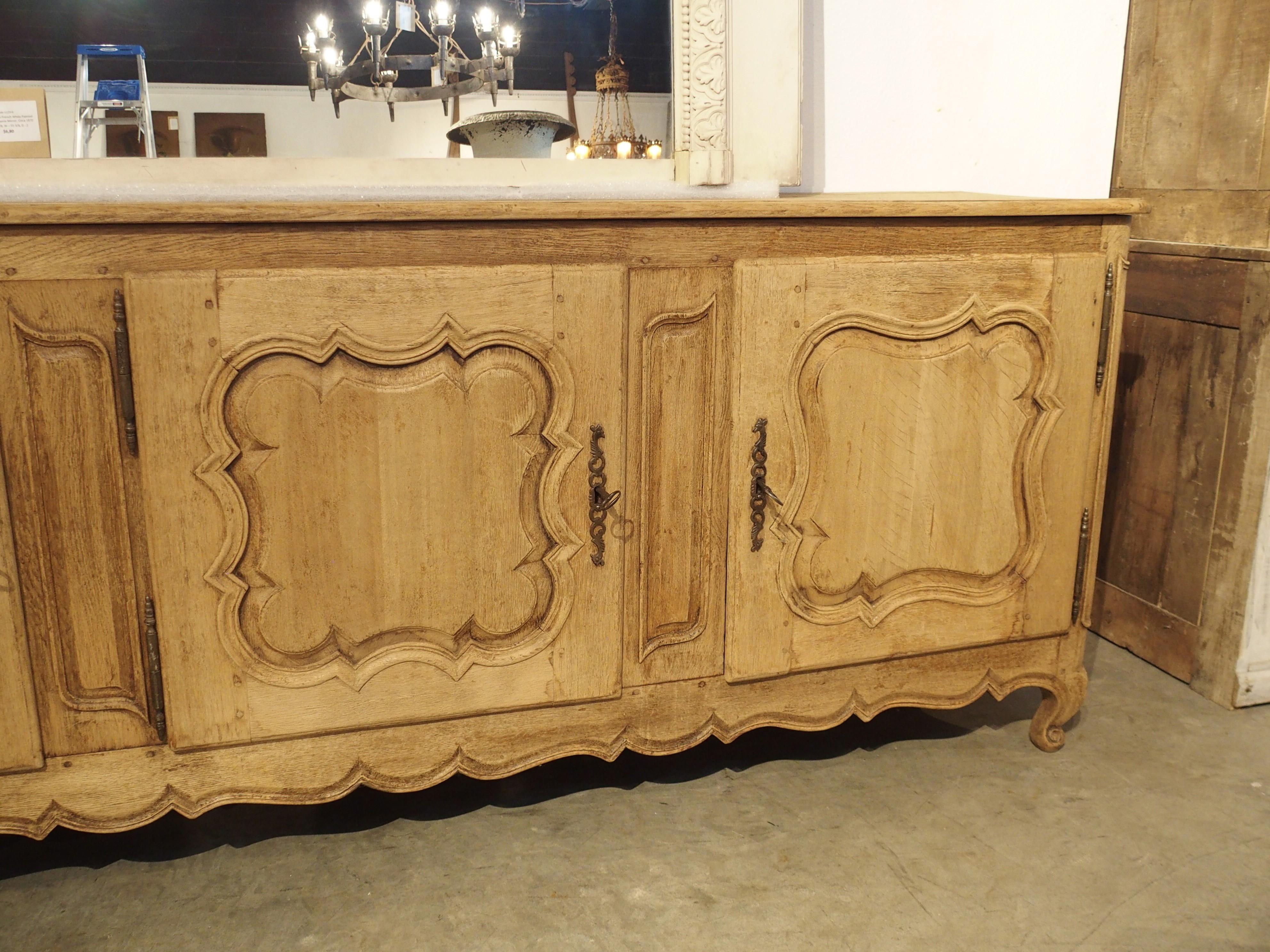 19th Century Bleached Oak Louis XV Style 3-Door Enfilade Buffet from France For Sale 5