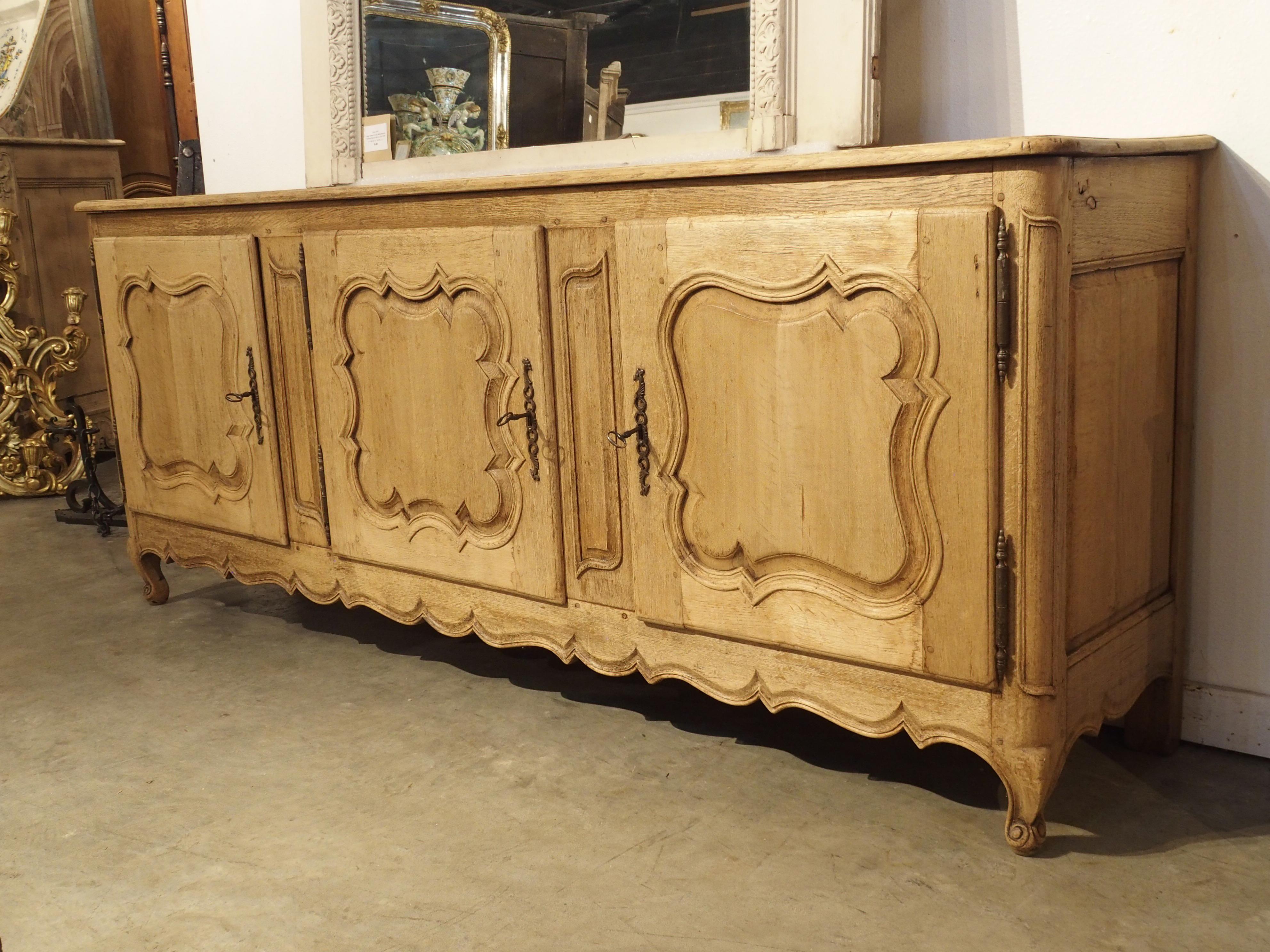 19th Century Bleached Oak Louis XV Style 3-Door Enfilade Buffet from France For Sale 7