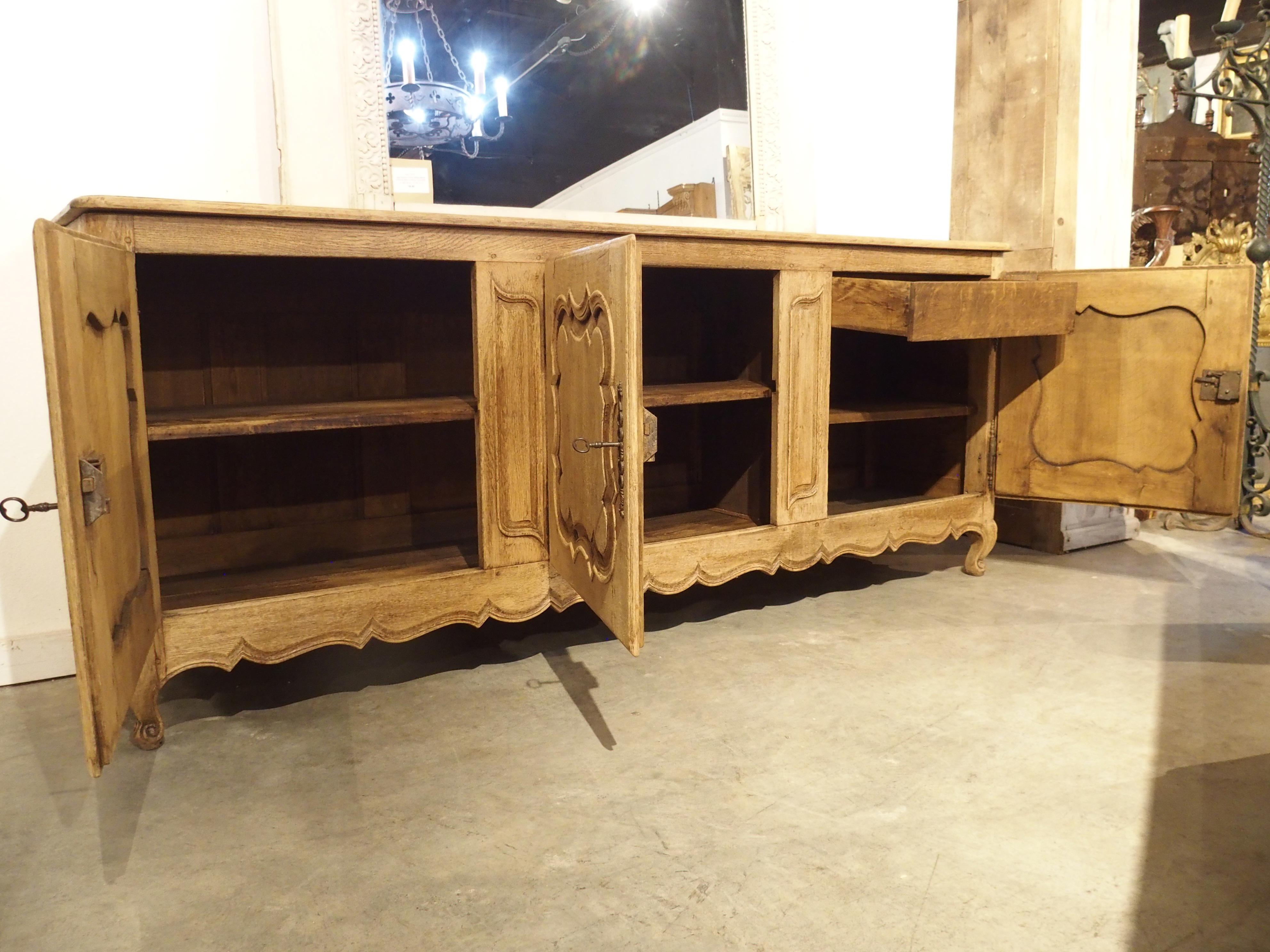 19th Century Bleached Oak Louis XV Style 3-Door Enfilade Buffet from France For Sale 13