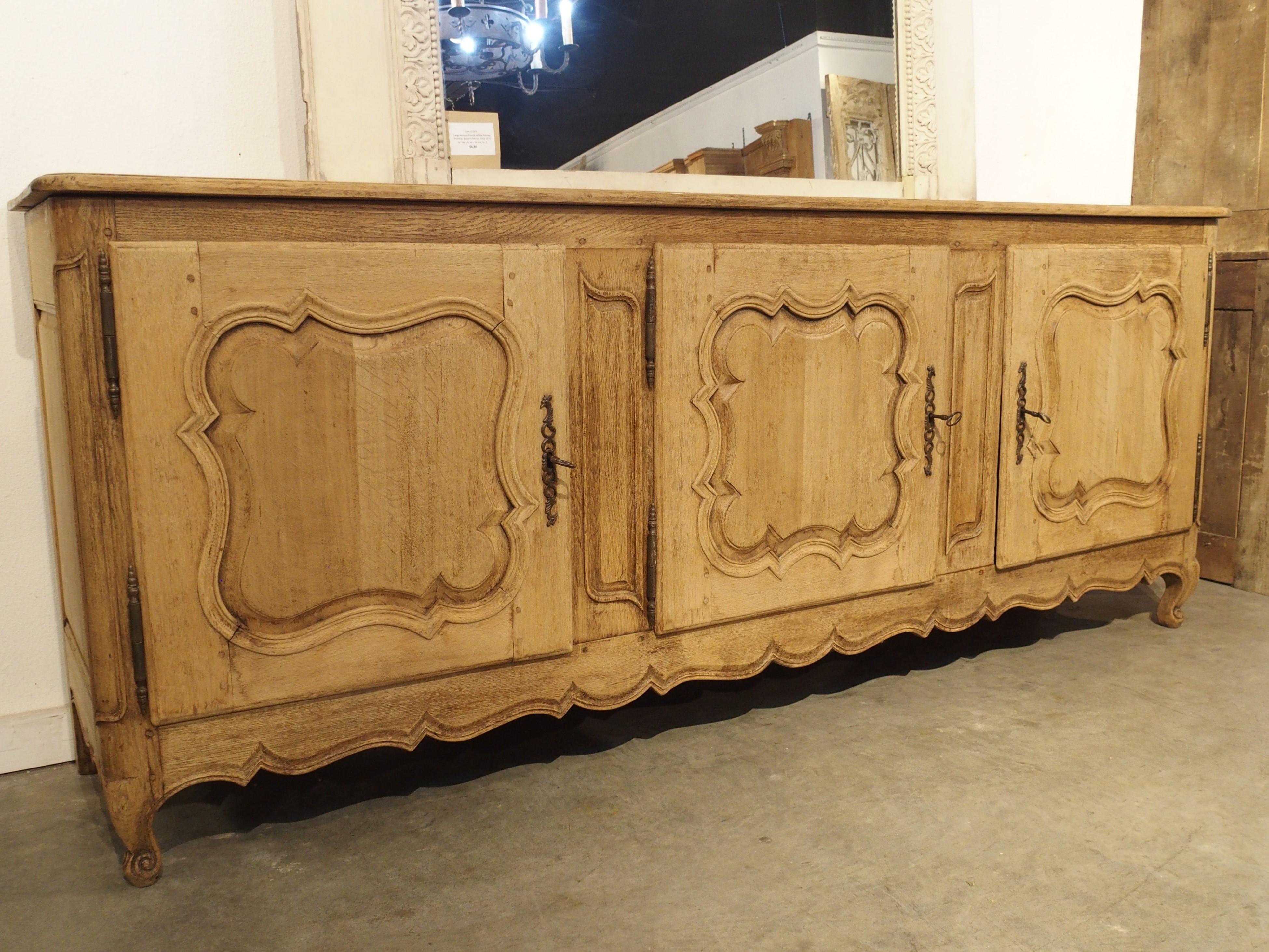 French 19th Century Bleached Oak Louis XV Style 3-Door Enfilade Buffet from France For Sale