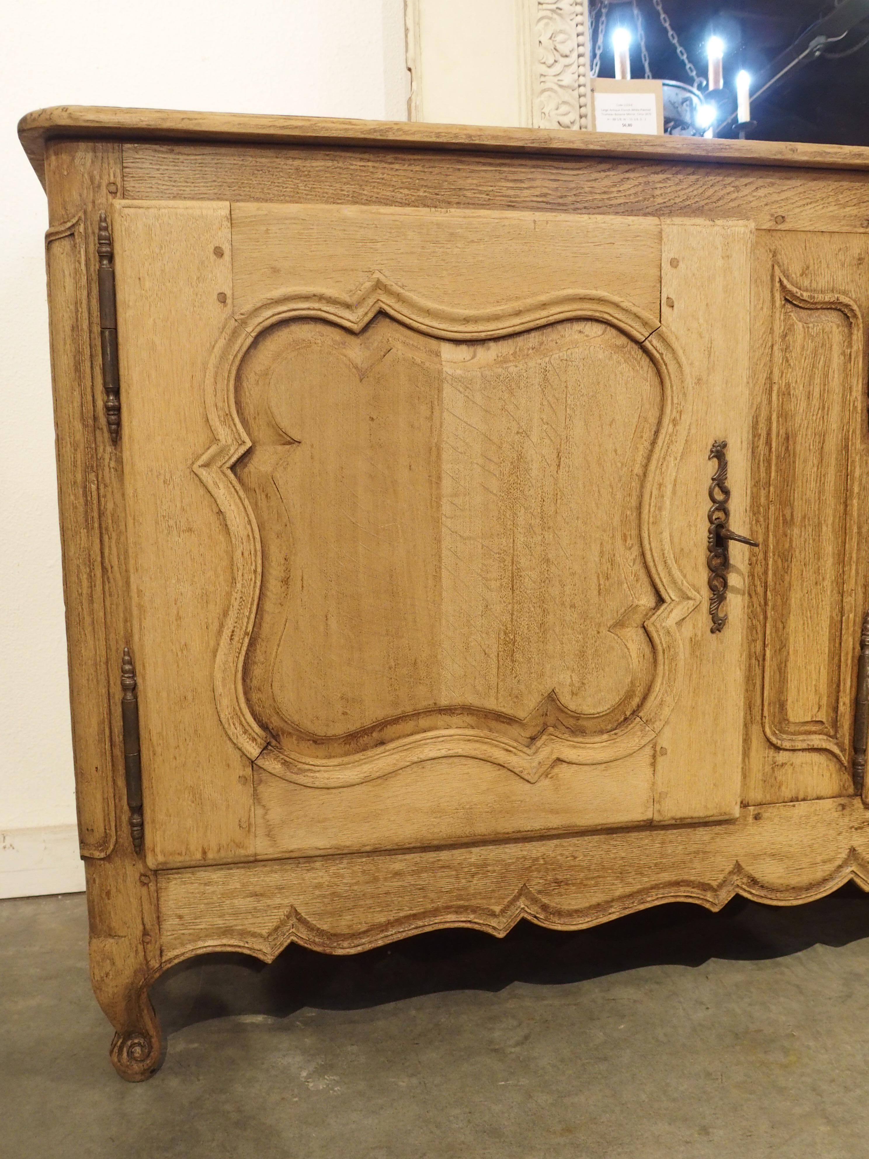 19th Century Bleached Oak Louis XV Style 3-Door Enfilade Buffet from France In Good Condition For Sale In Dallas, TX