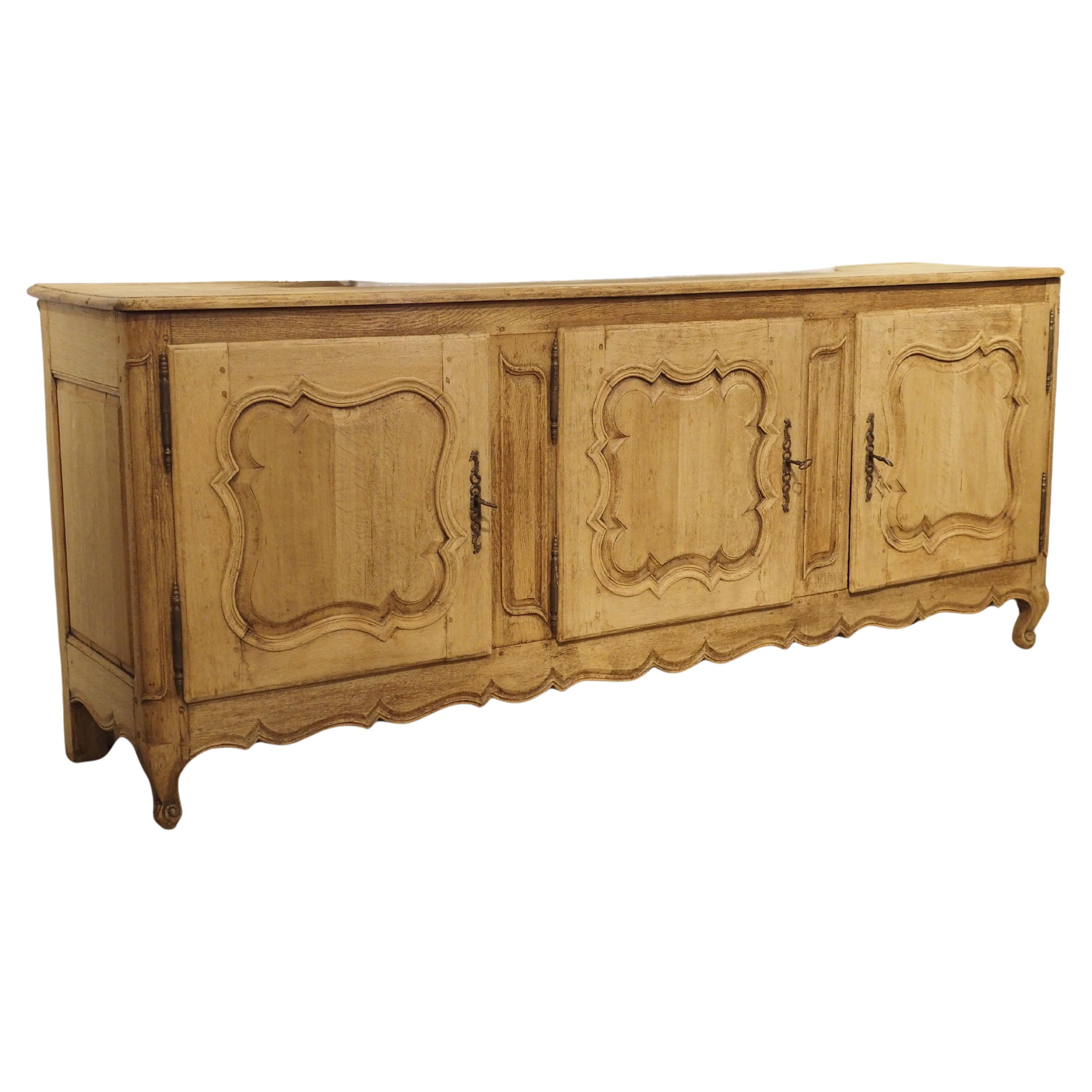 19th Century Bleached Oak Louis XV Style 3-Door Enfilade Buffet from France For Sale